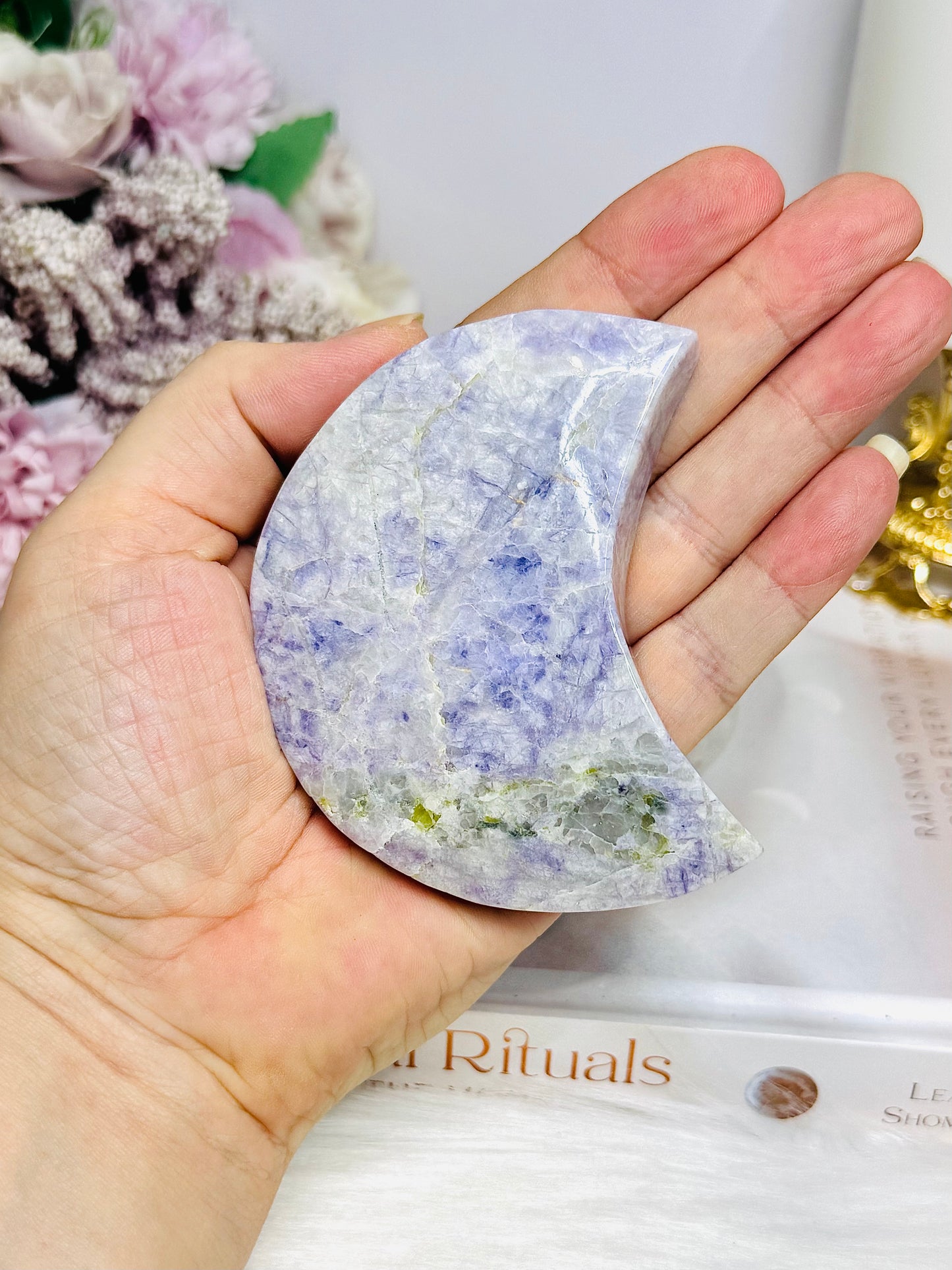 Purple Jade Carved Moon 8cm