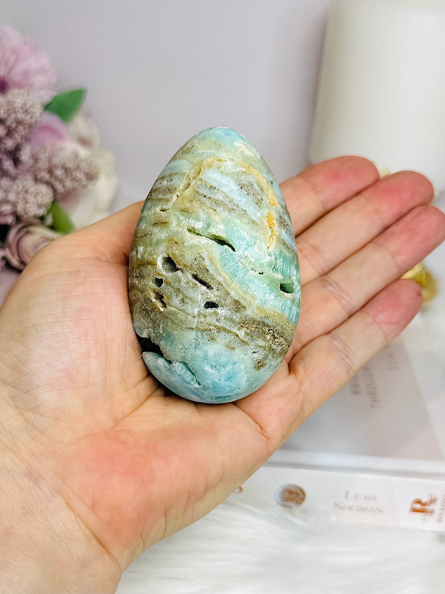 Blue Aragonite Druzy Egg On Stand 8cm 234g