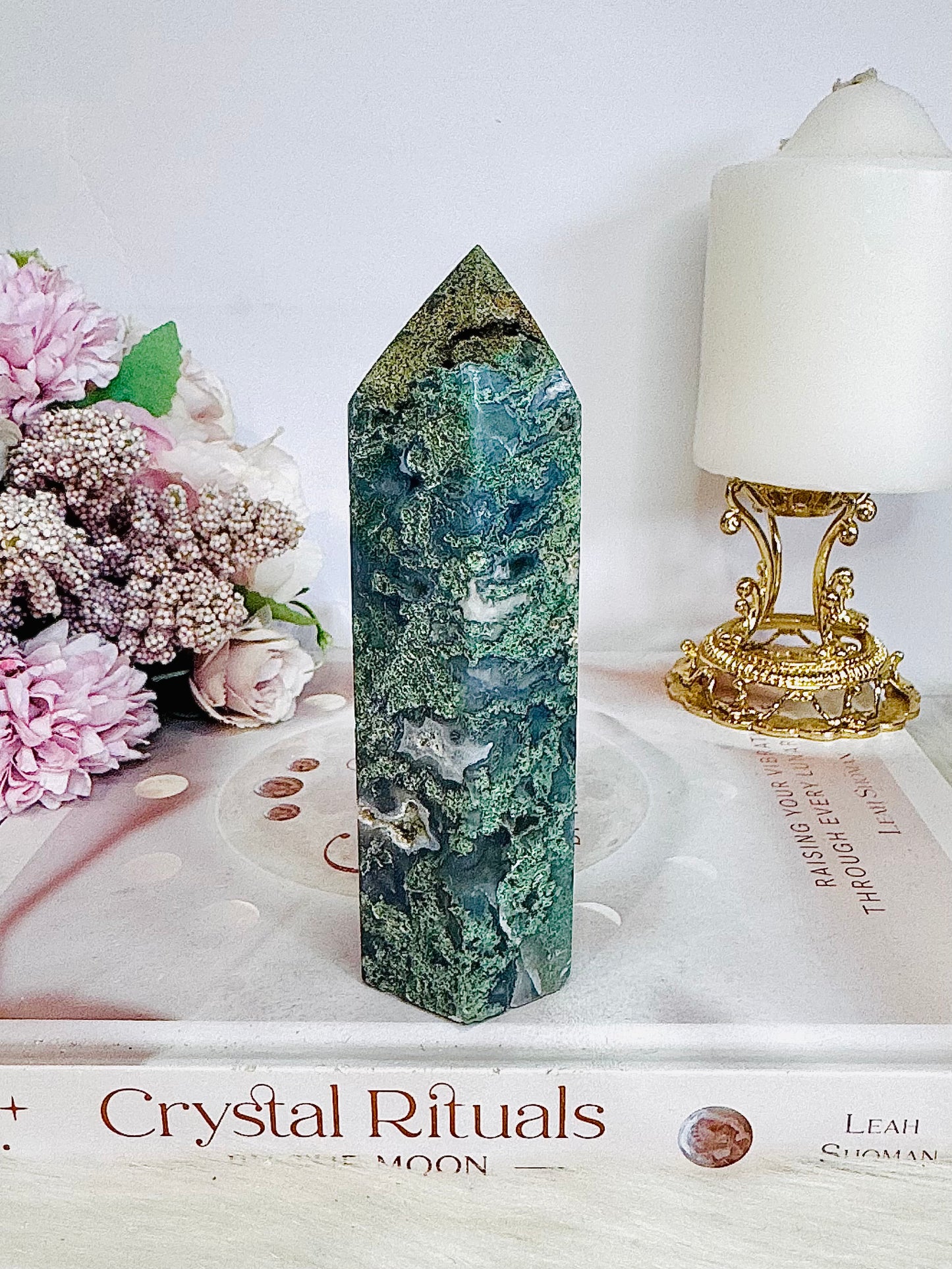 Natural Large 12cm Moss Agate Tower 220g