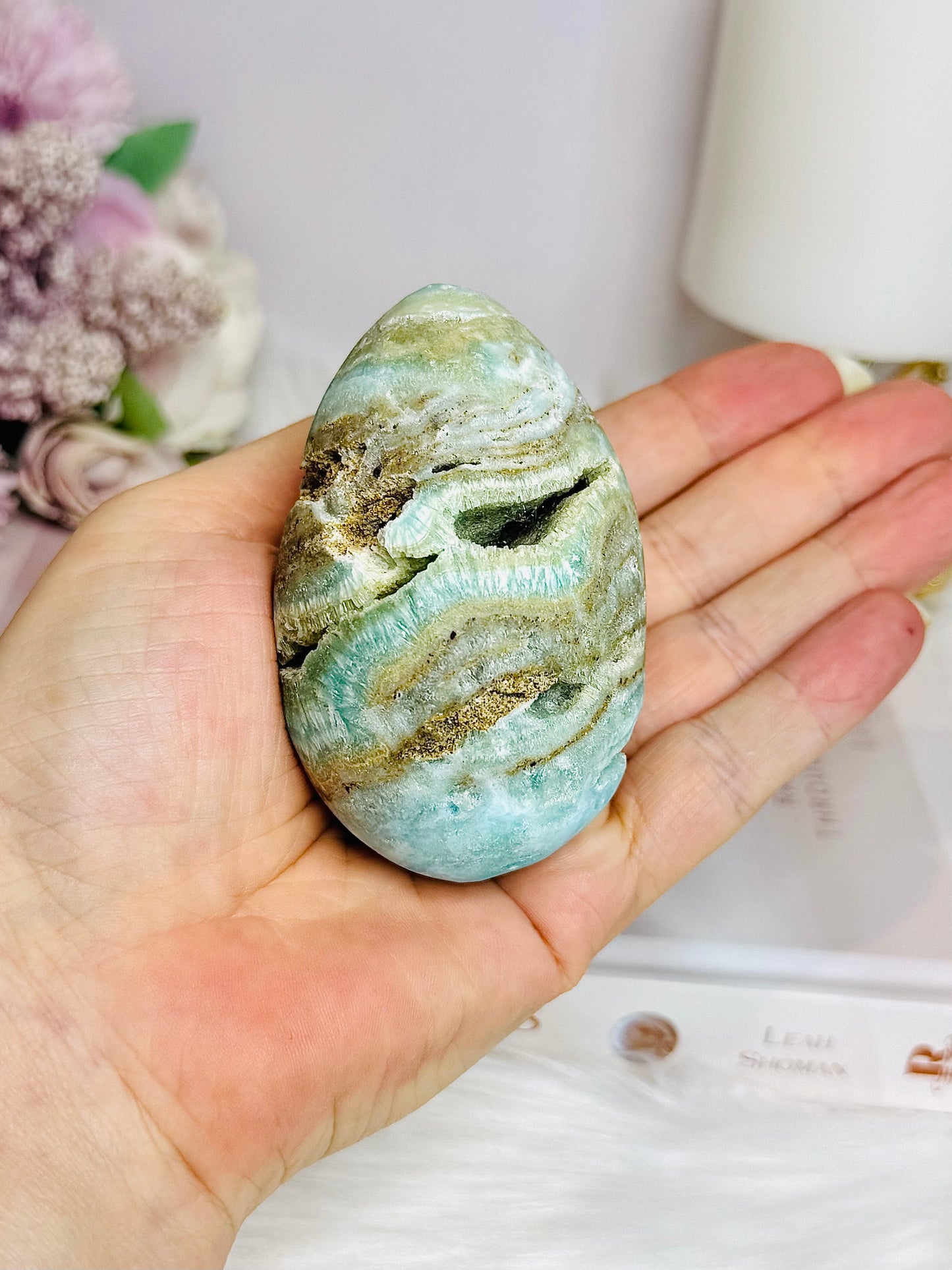 Blue Aragonite Druzy Egg On Stand 8cm 234g