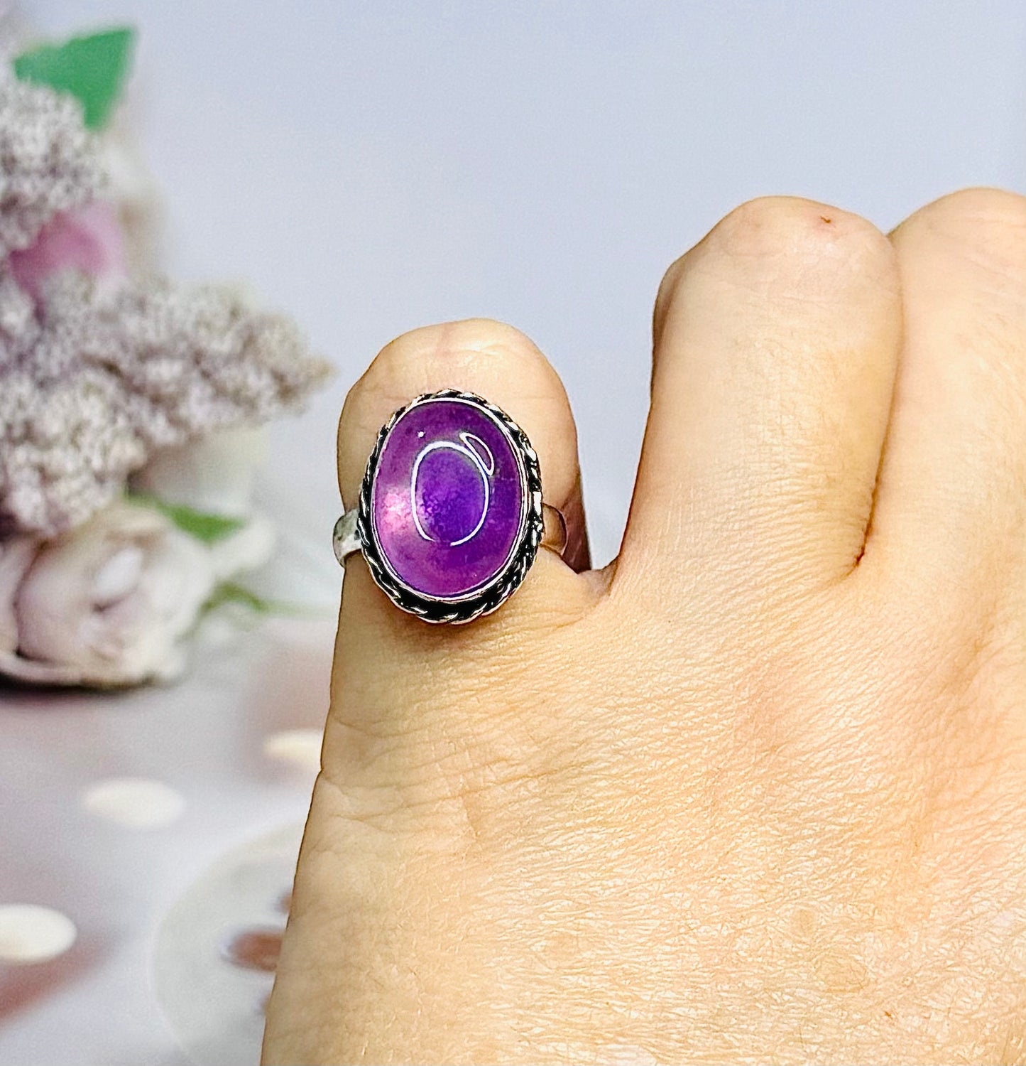 Purple Fluorite Sterling Silver Ring Size 6