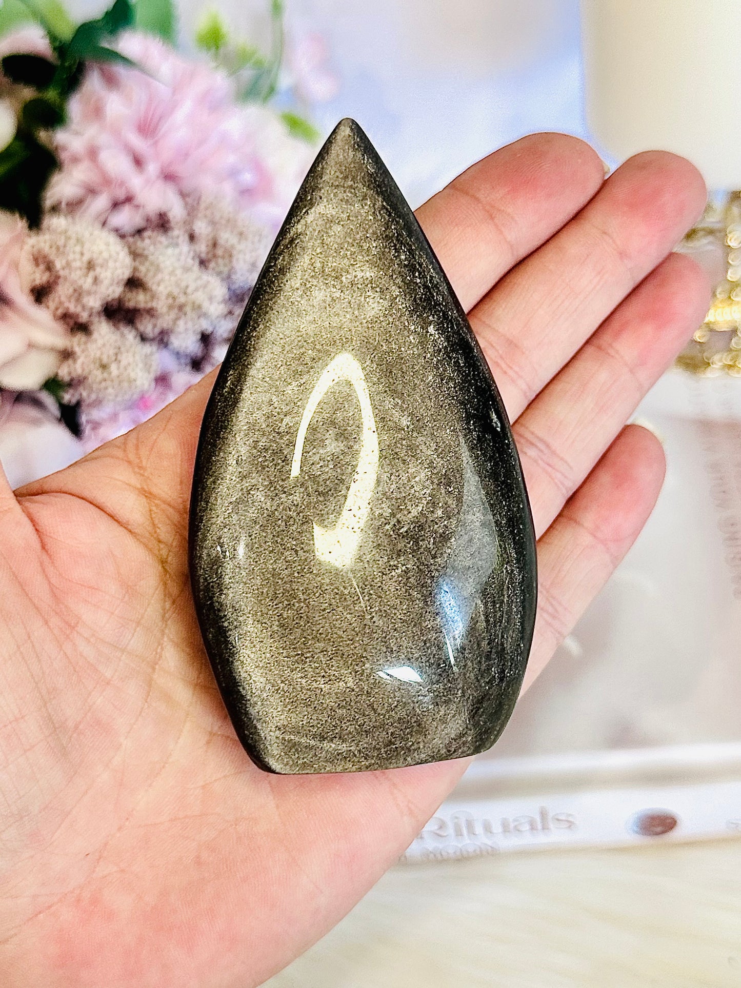 Love This!!!! Silver Obsidian Flame | Freeform with Stunning Flash 10cm