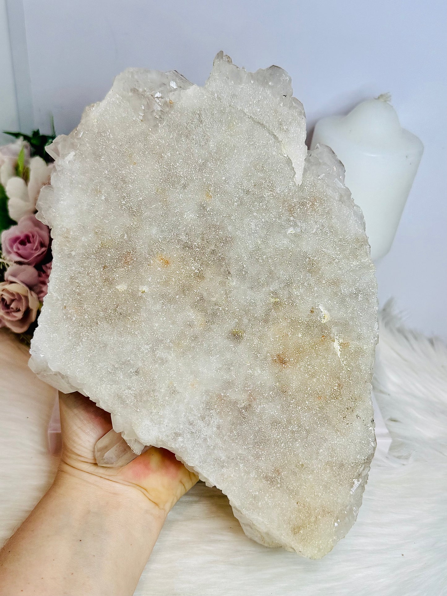 Huge Quartz  Cluster Specimen with Goethite Inclusions (black specks) 25cm 1.45KG