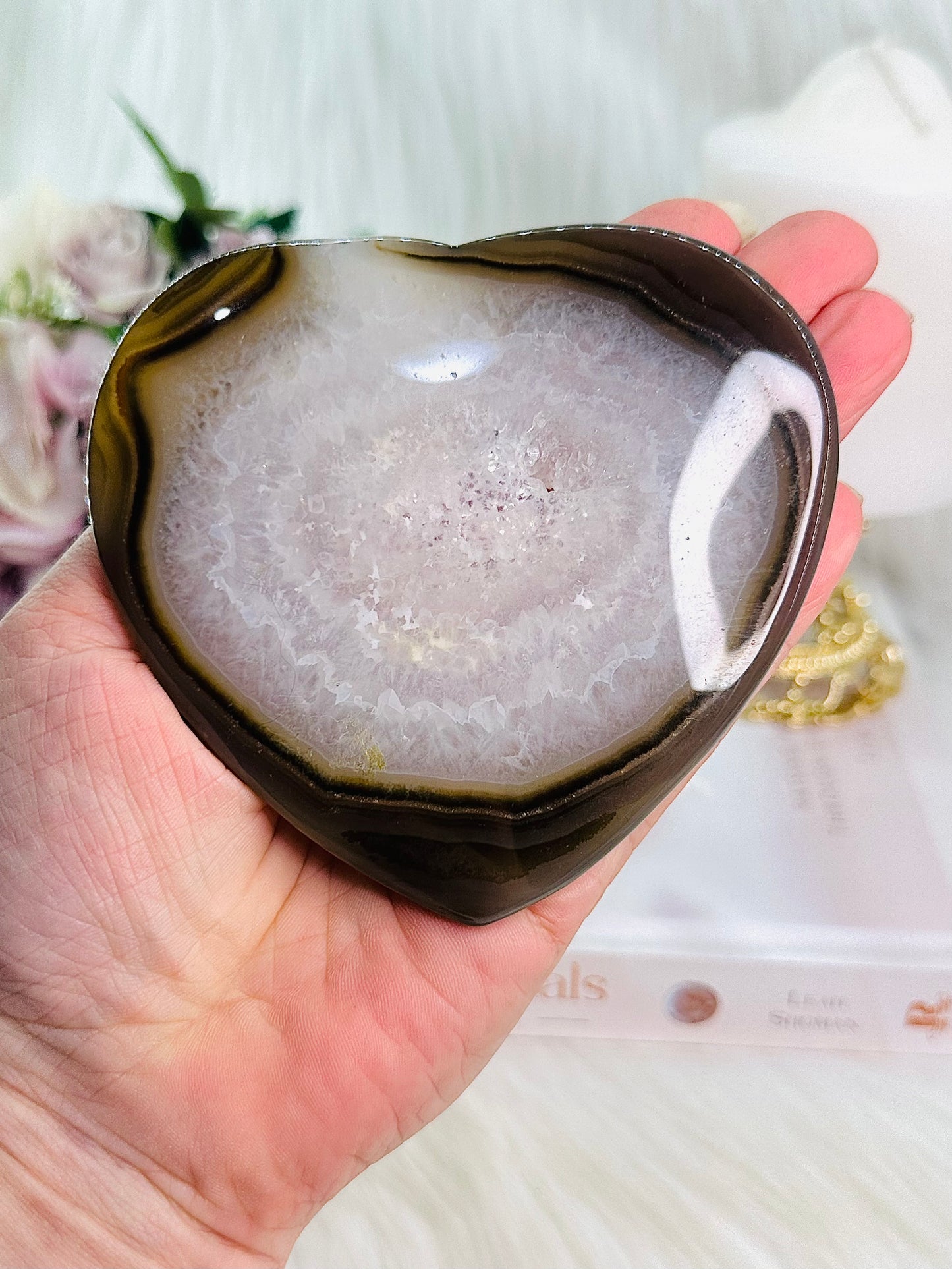Beautiful Large Druzy Agate Heart Carving