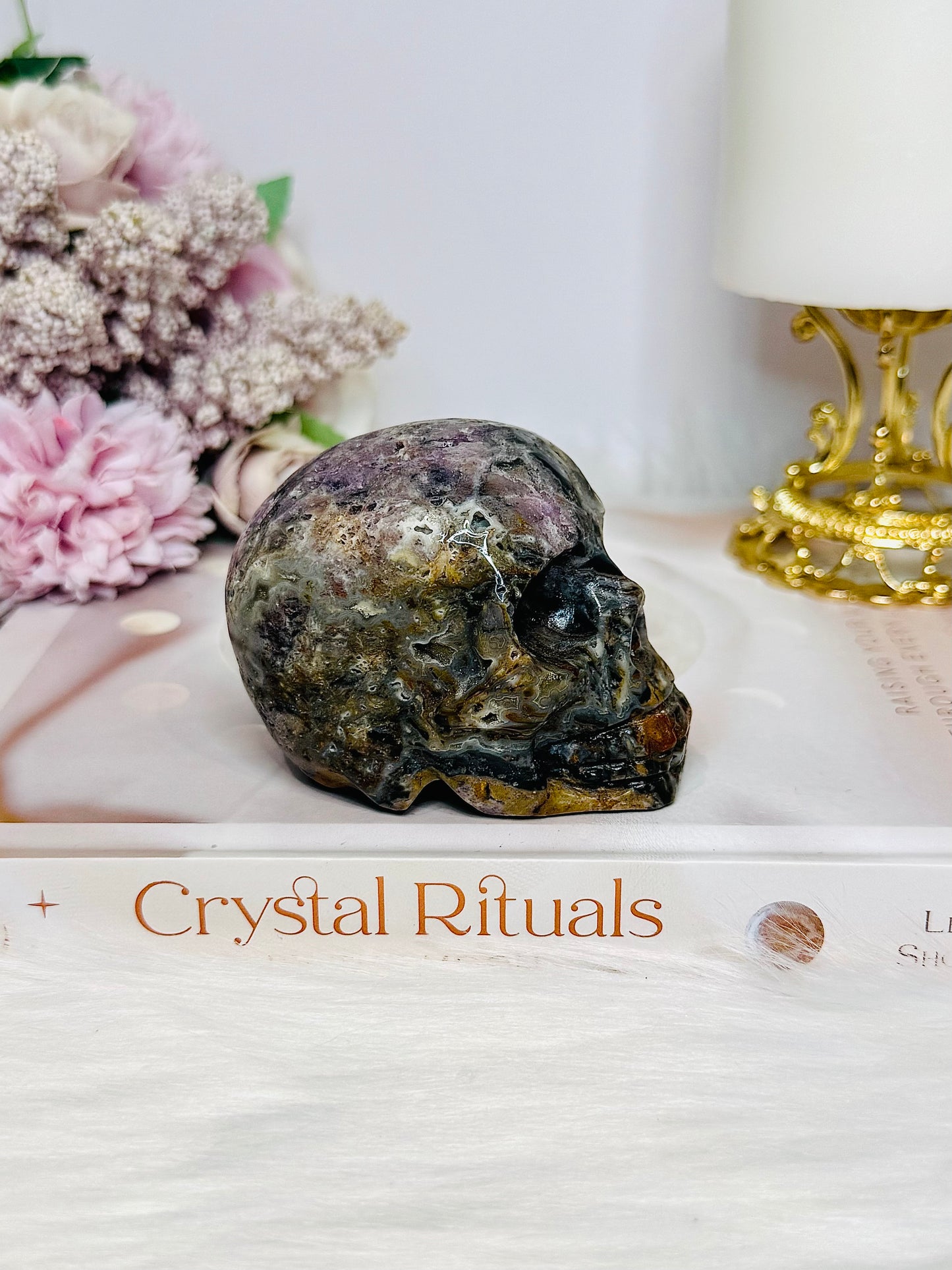 Root Fluorite Carved Skull 8cm 323g