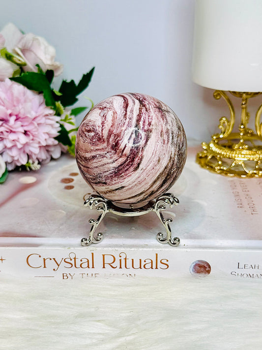 Pink Jasper Sphere on Stand 266g