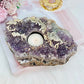 Large 1.26KG 20cm Amethyst Cluster Candle Holder With Calcite Inclusions From Brazil