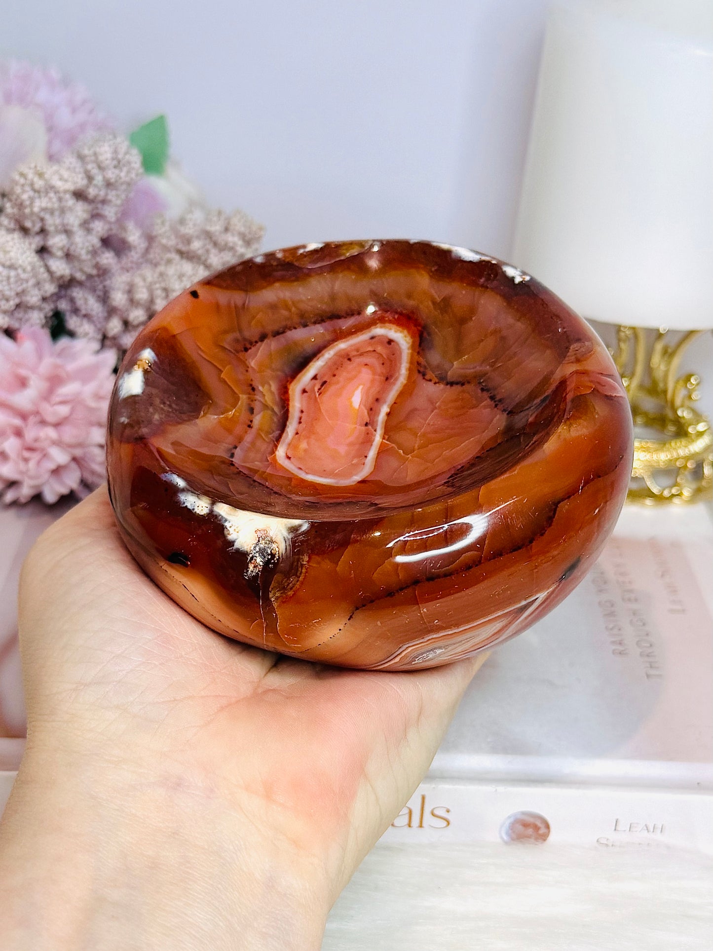 Large Carnelian Carved Bowl 11cm 731g