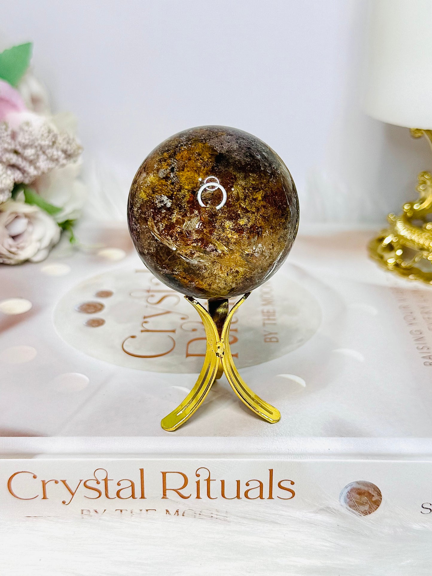 High Grade Garden Phantom Quartz | Lodolite Sphere on Stand 106g