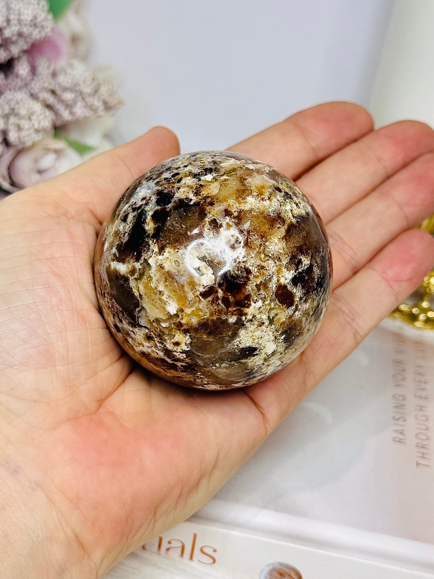 Chocolate Calcite Sphere on Stand 216g