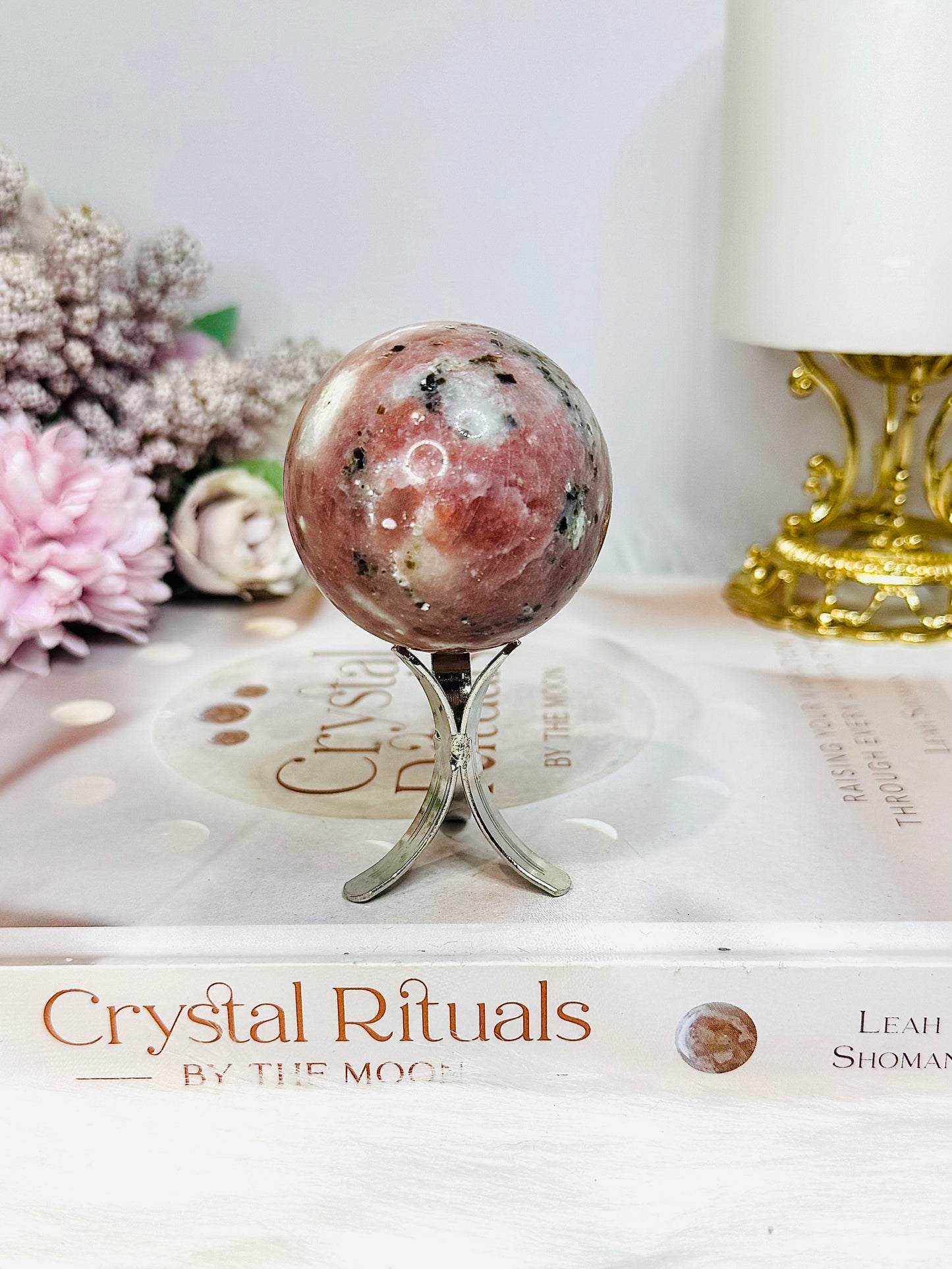 Peach Blossom Tourmaline Sphere On Stand 144g