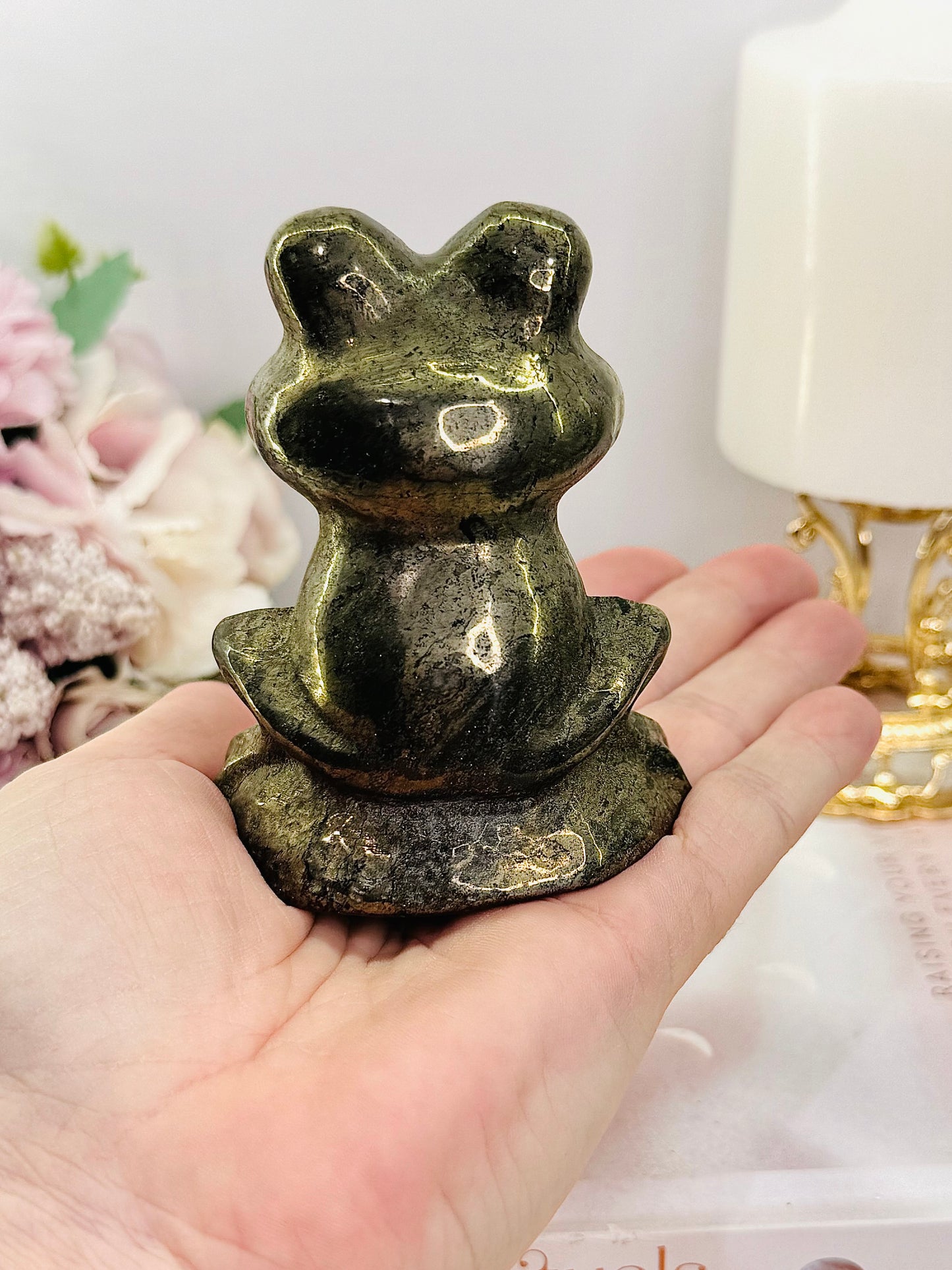 Large 9cm Pyrite Frog Carving 374grams