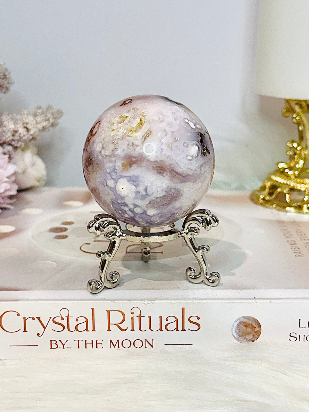 High Grade Flower Agate Sphere On Stand 195g