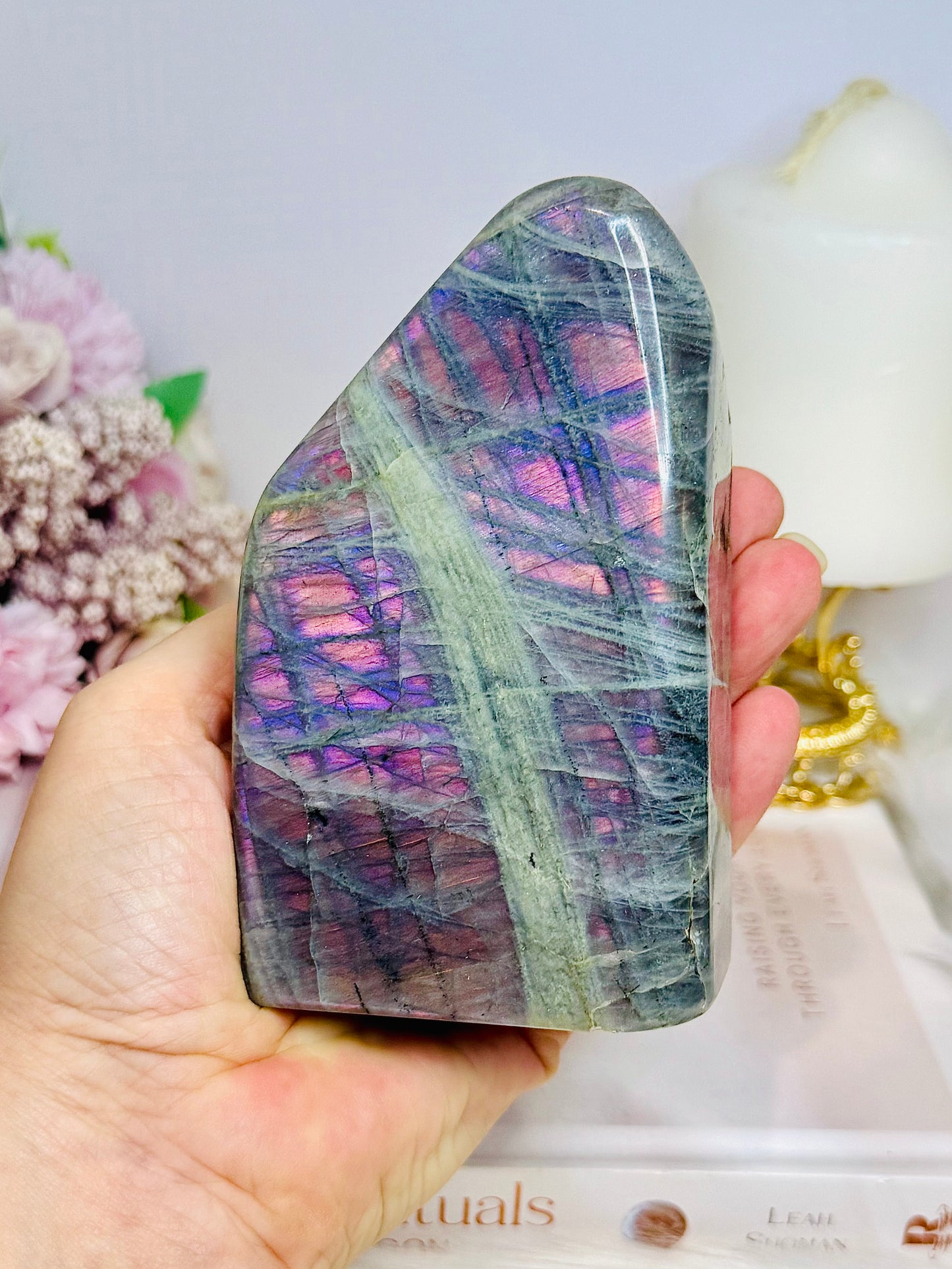 Natural Large Pink & Purple Flash Labradorite Freeform 11cm 610g