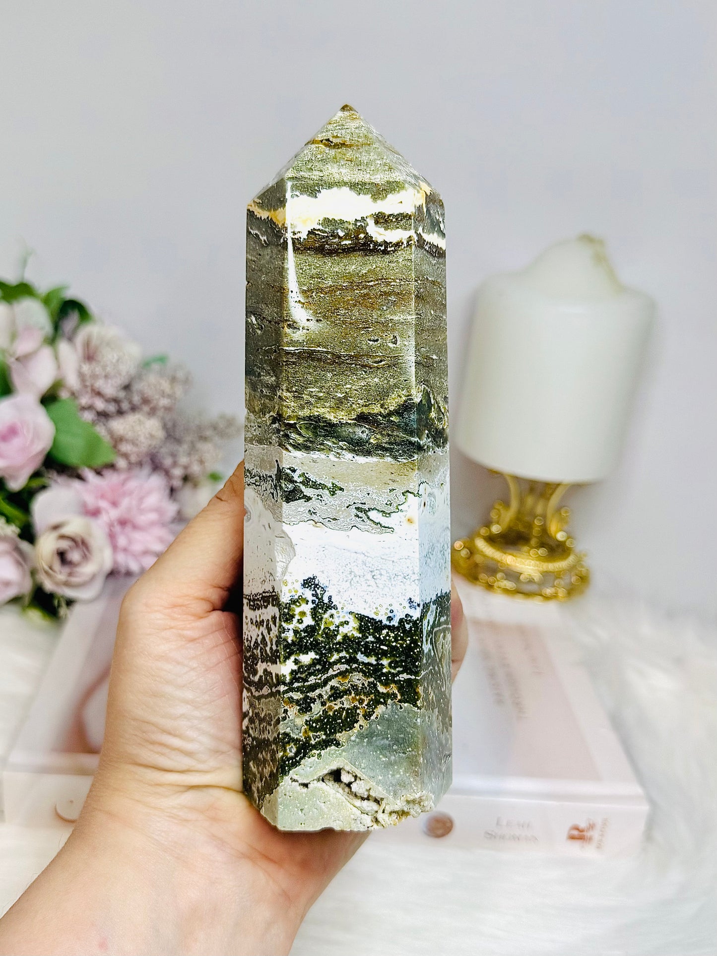 Large Ocean Jasper Druzy Tower 16cm 621g