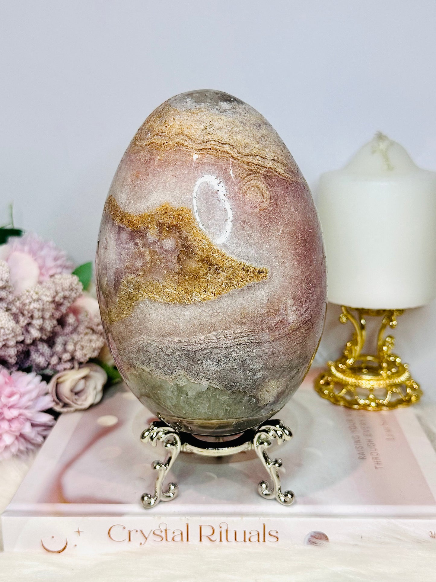 Collectors Piece ~ HUGE Pink Amethyst Carved Egg 16cm 2.08KG On Stand