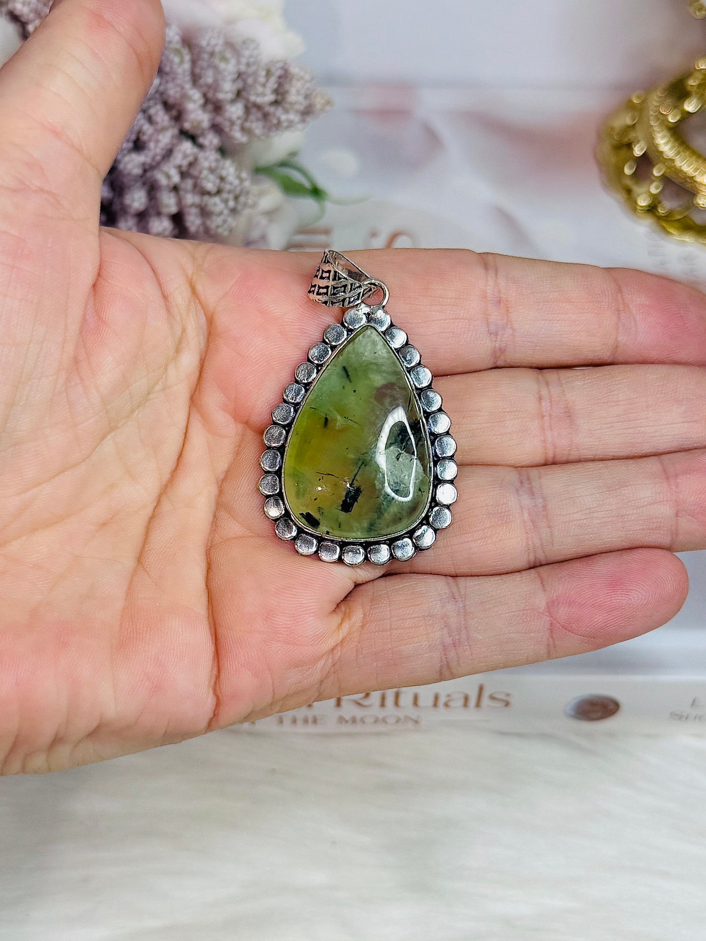 Gorgeous Large Prehnite Pendant In Gift Bag