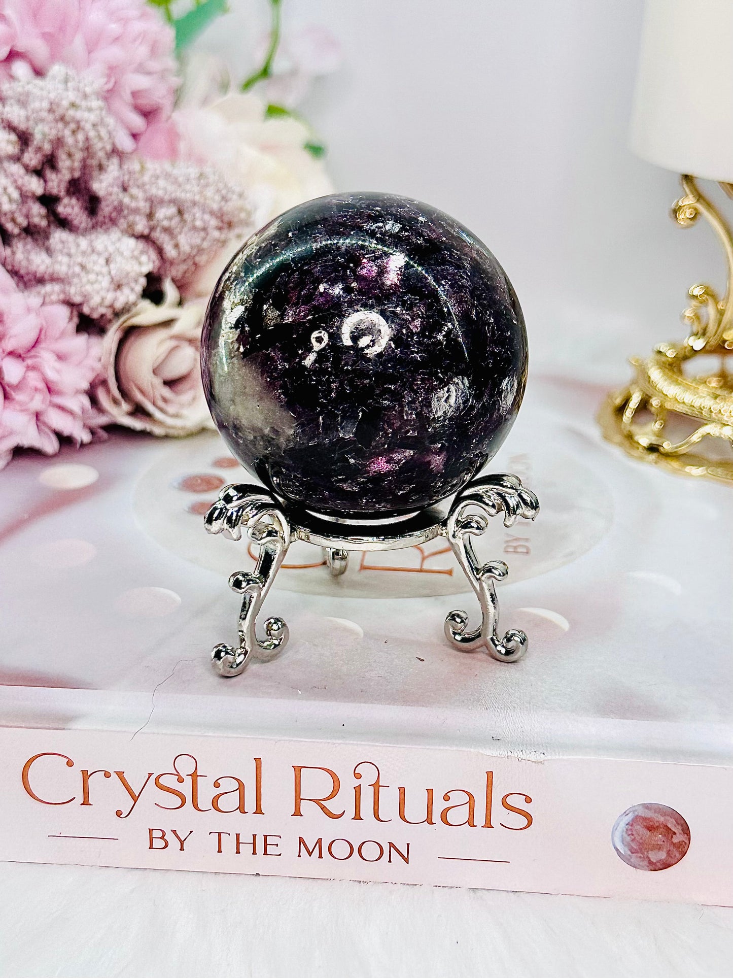 The Most Absolutely Divine Sparkling Purple Mica | Lepidolite Sphere 191grams On Stand