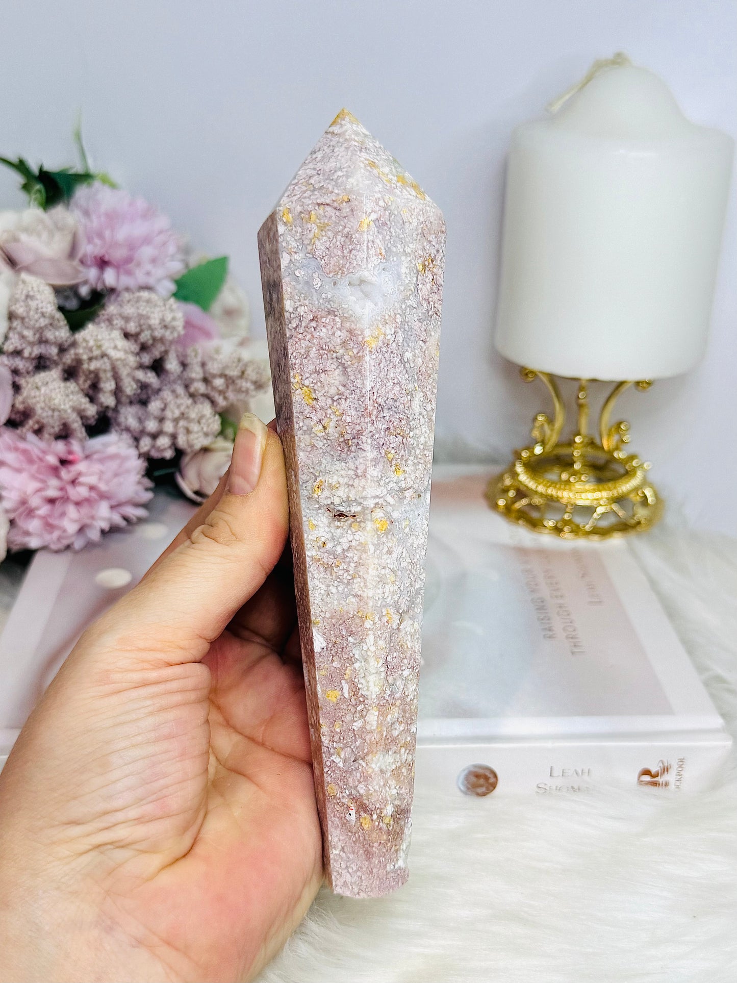 Pink Agate Large Druzy Wand 18cm