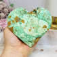 Large Natural Variscite Carved Heart on Stand 12cm