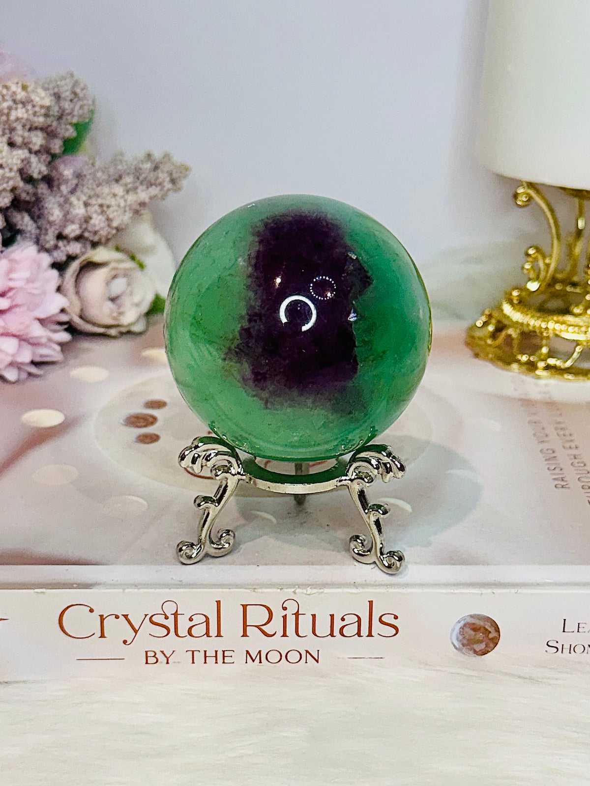 Green & Purple Fluorite Sphere on Stand 372g