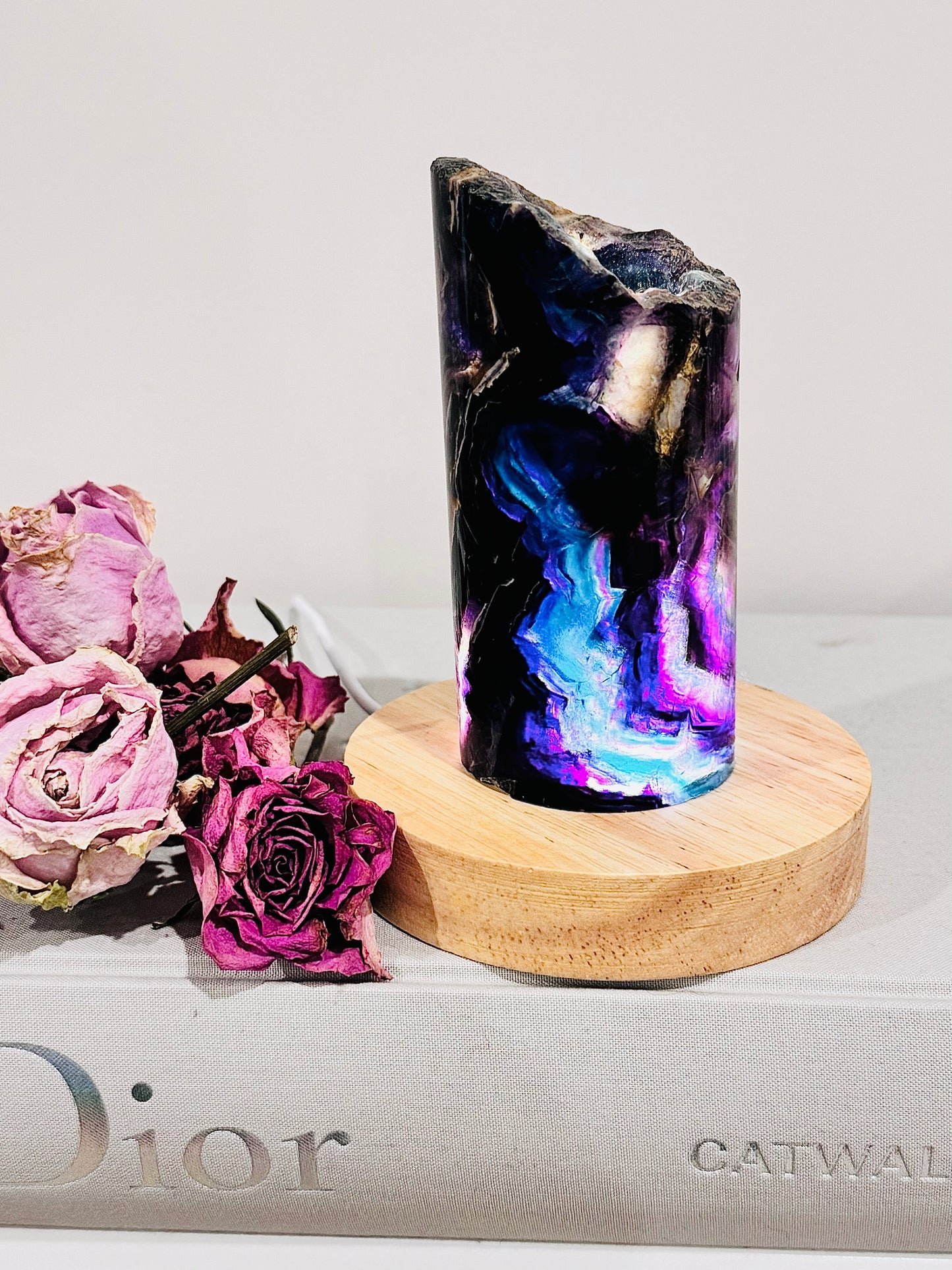 Stunning 12cm 428gram Colourful Fluorite Lamp on Light Stand