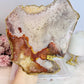 A Collectors Piece ~ High Grade Natural Pink Amethyst Druzy Slice | Slab with Gold Plating on Gold Stand 496g