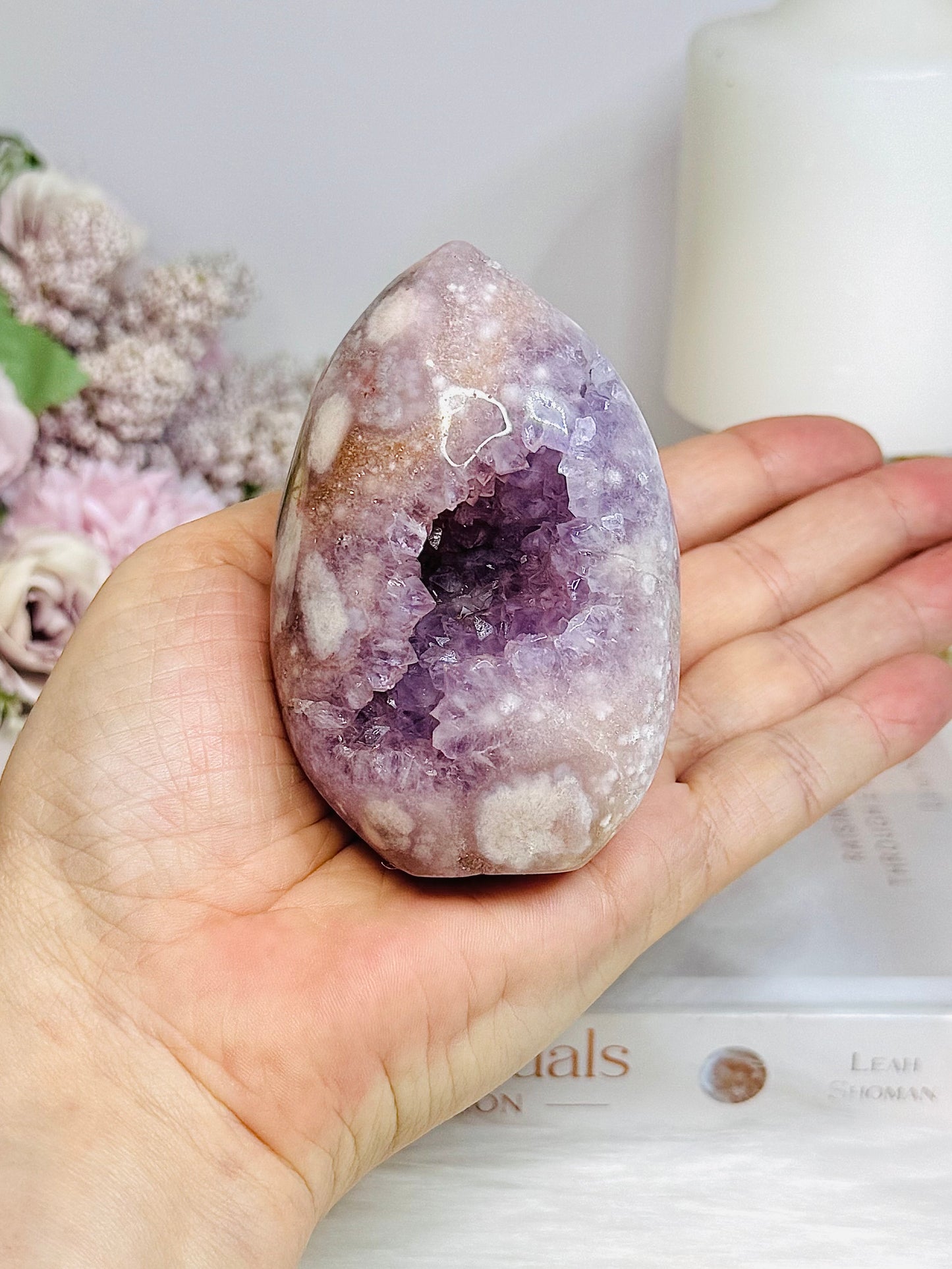 Pink Amethyst X Flower Agate Small Druzy Freeform 8.5cm 260g