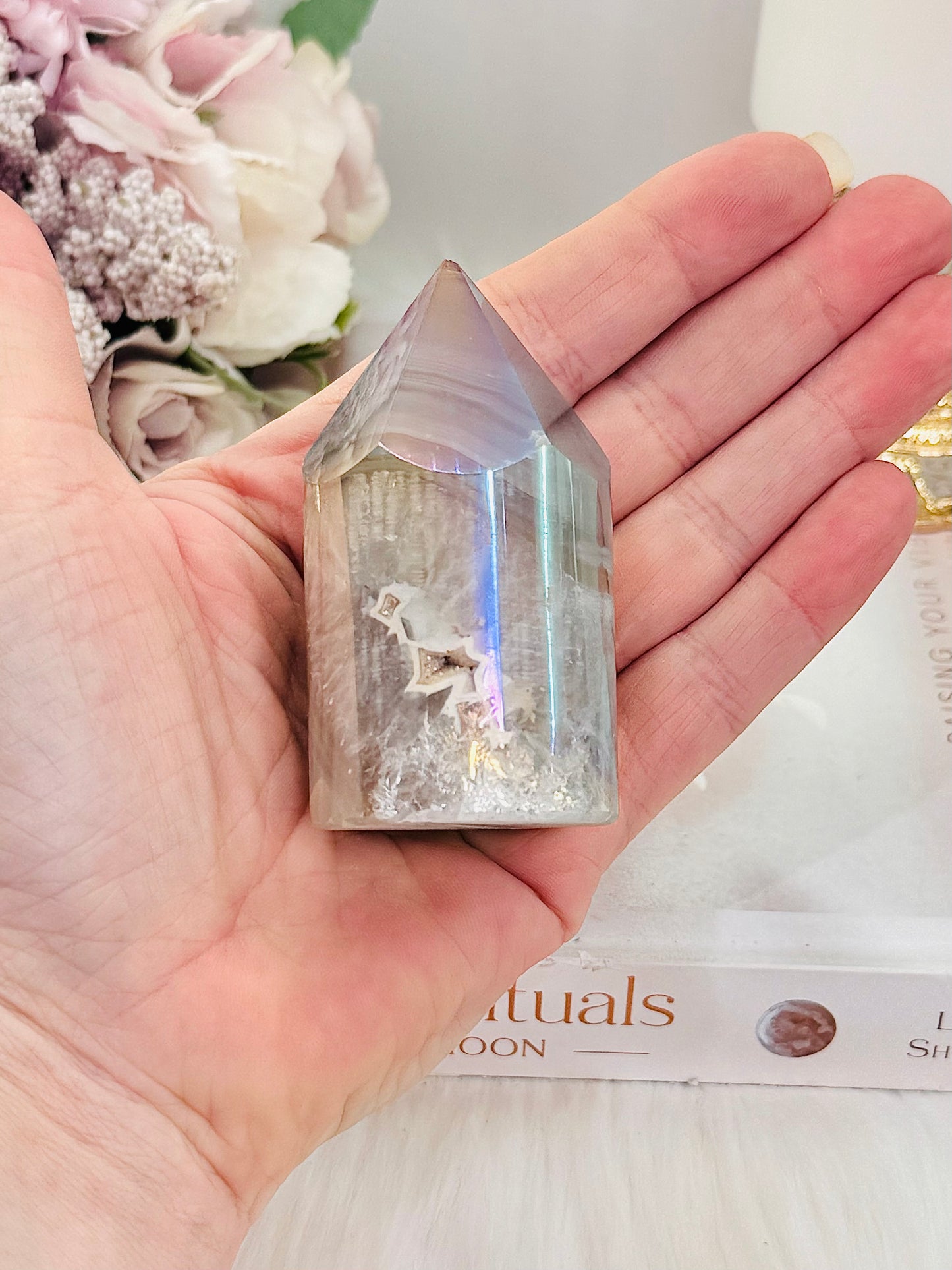 Gorgeous 7.5cm Angel Aura Druzy Agate Cylinder | Tower