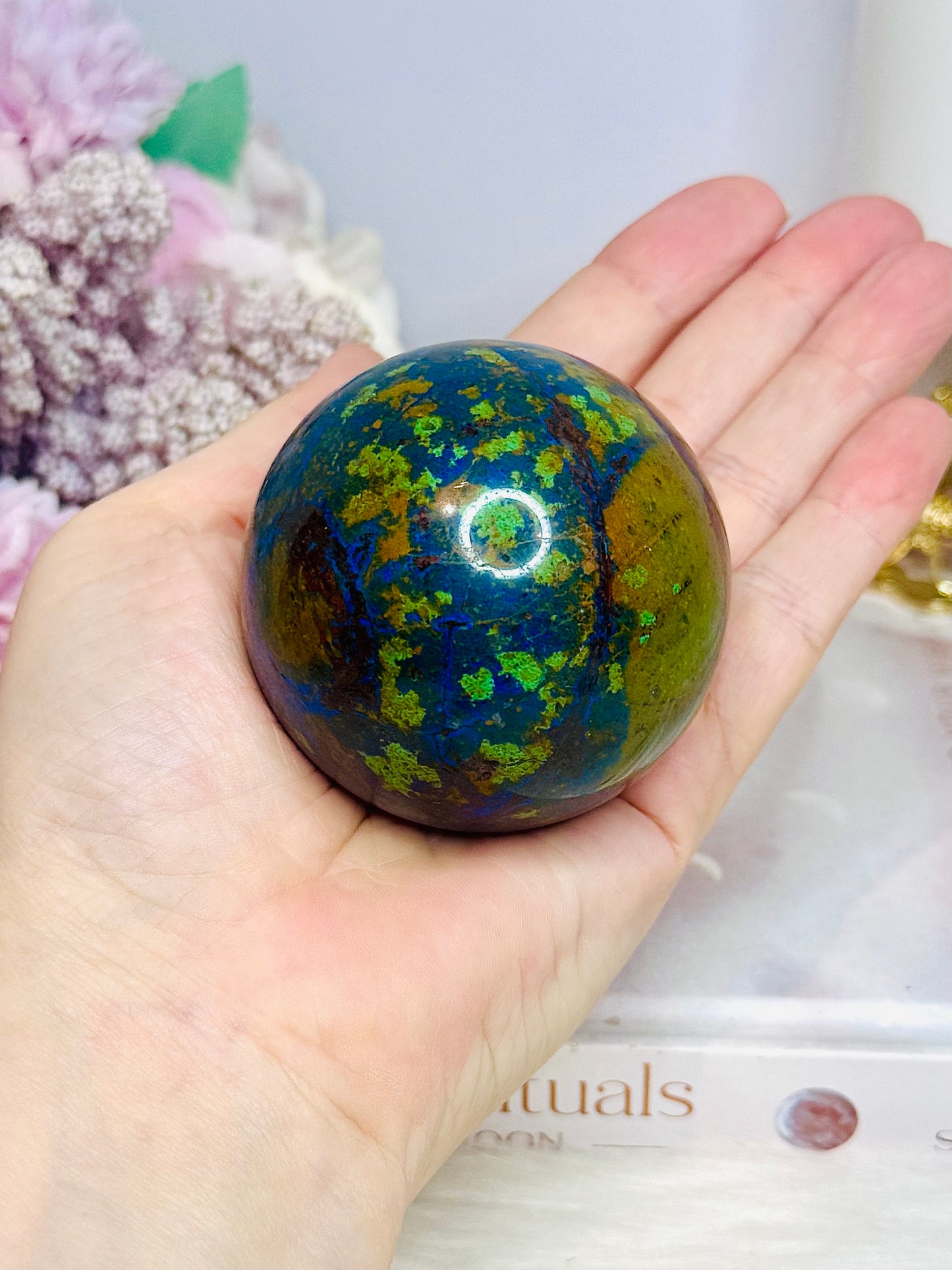 Azurite Stone Sphere on Stand 301g