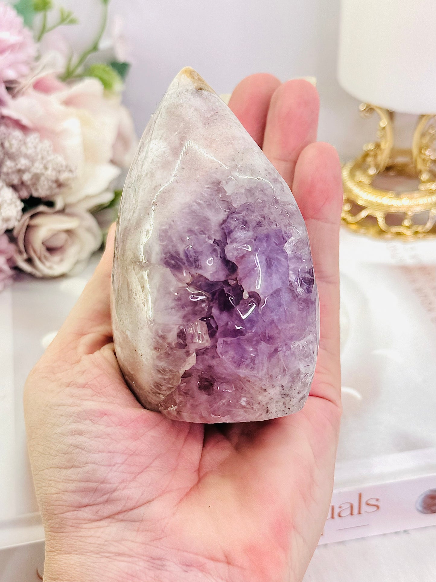 Classy & Fabulous Chunky 319gram Druzy Pink Amethyst Carved Flame | Freeform From Brazil