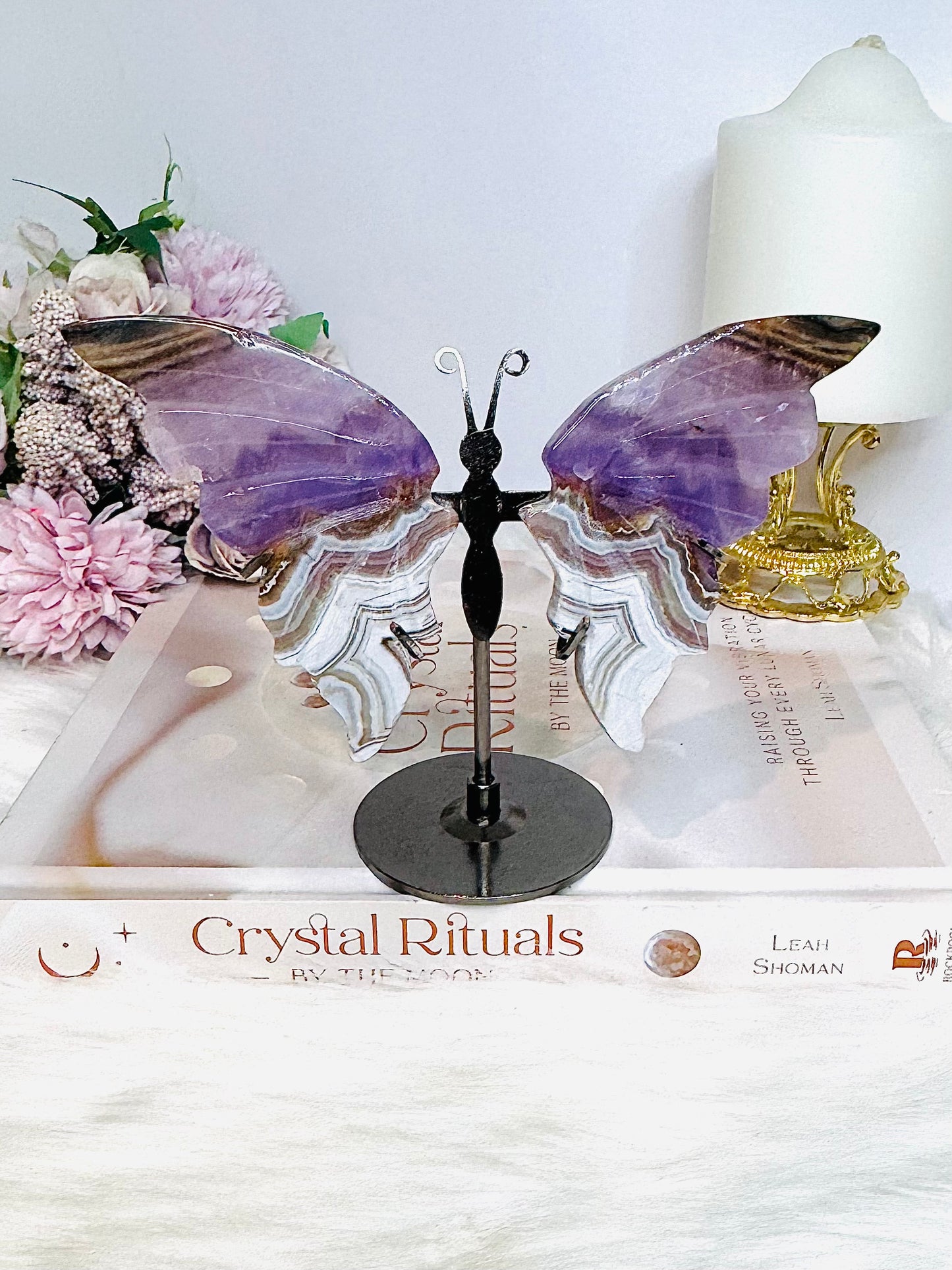 Crazy Lace Amethyst Butterfly Wings on Stand 11cm