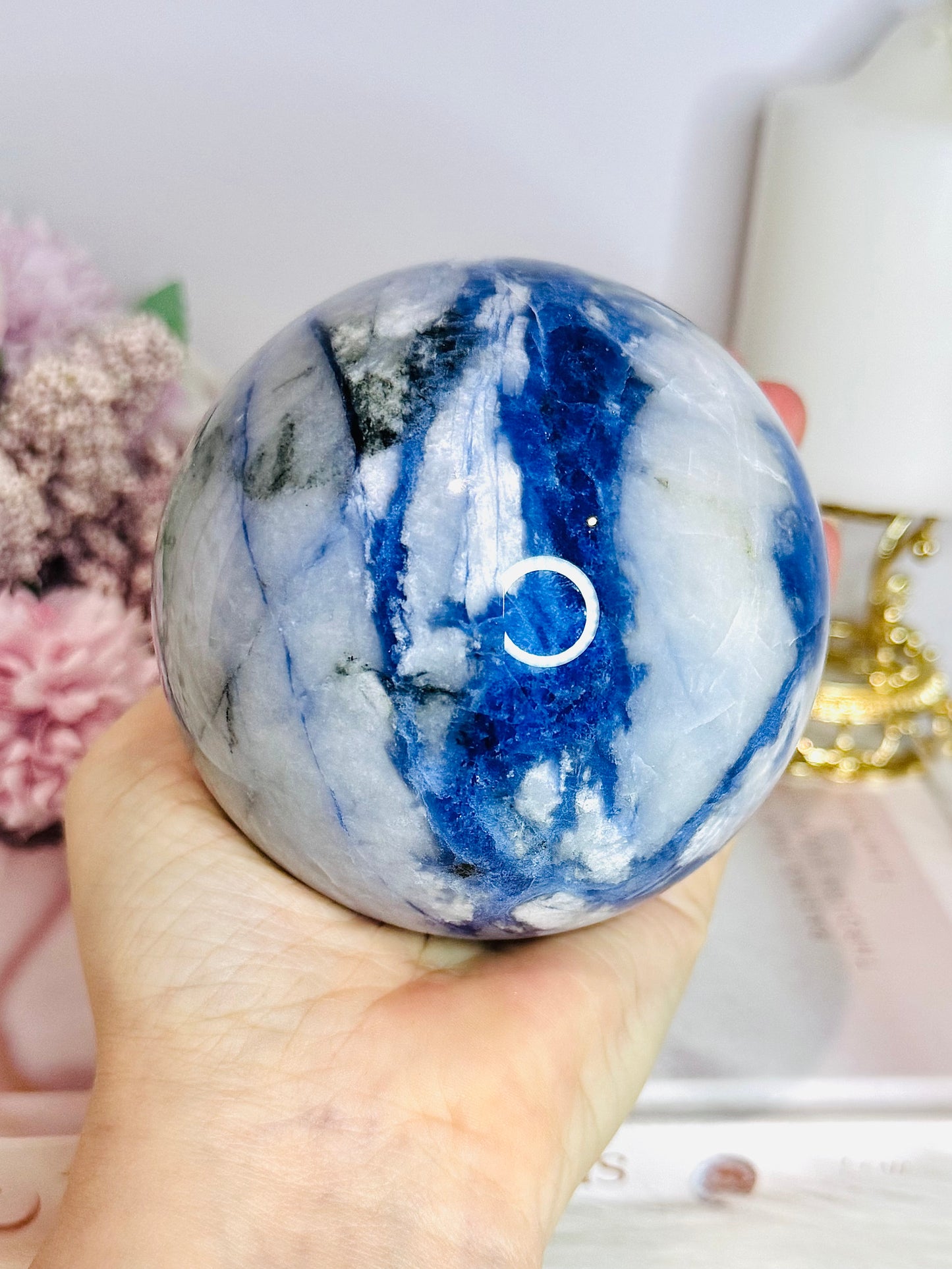 Large Blue Sodalite Sphere on Stand 970g