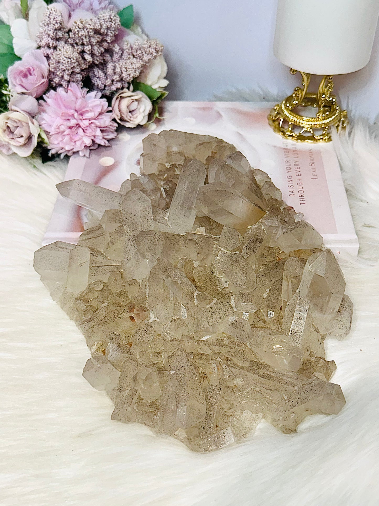 Huge Quartz  Cluster Specimen with Goethite Inclusions (black specks) 25cm 1.45KG