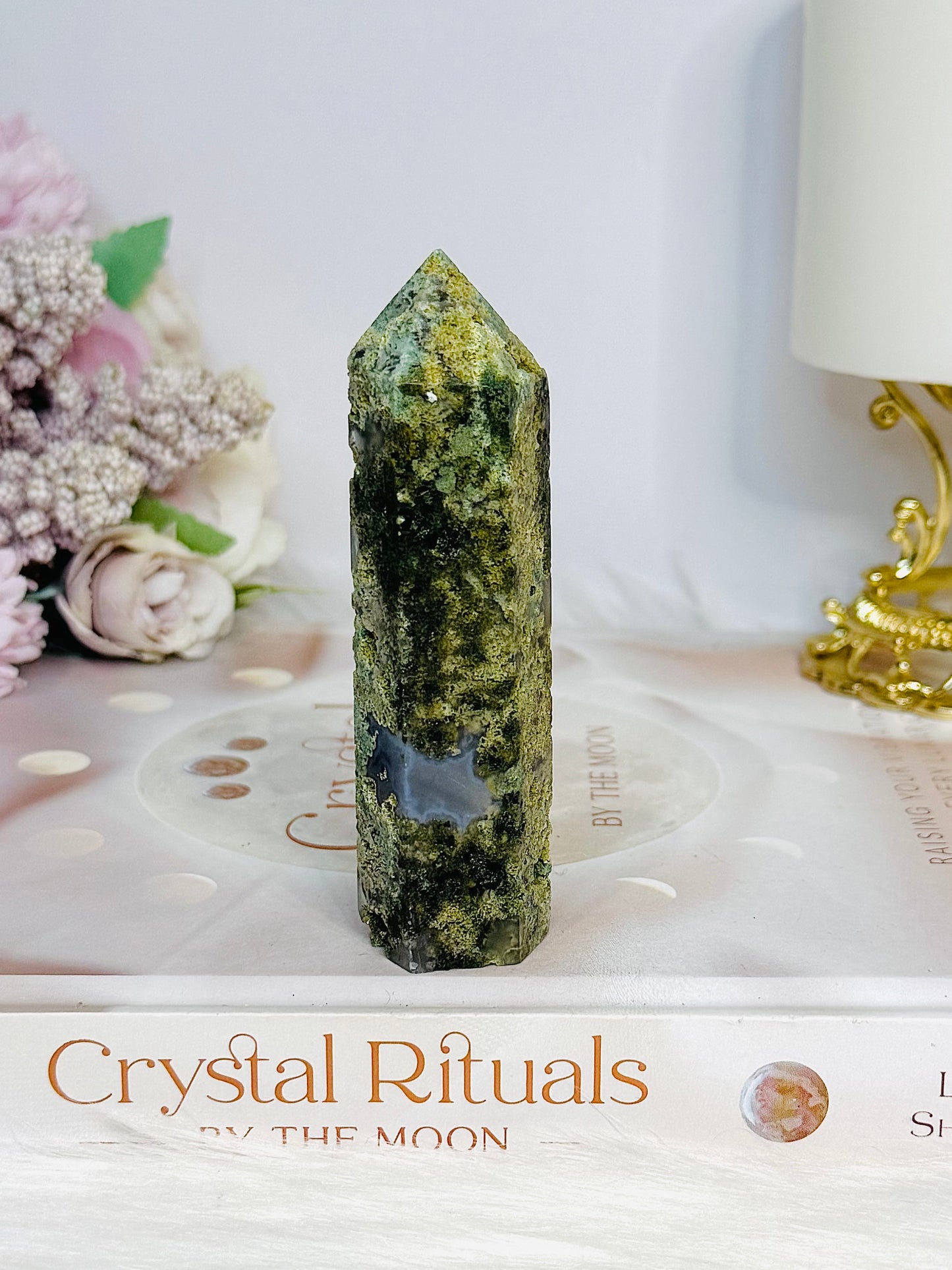 Moss Agate Tower 9cm