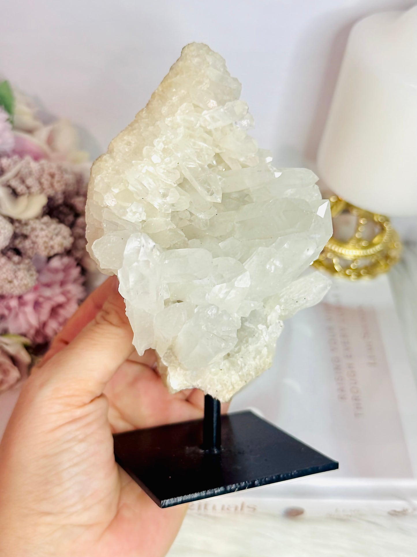 Master Healer ~ Gorgeous Chunky Large 15cm Clear Quartz Cluster | Specimen On Black Stand