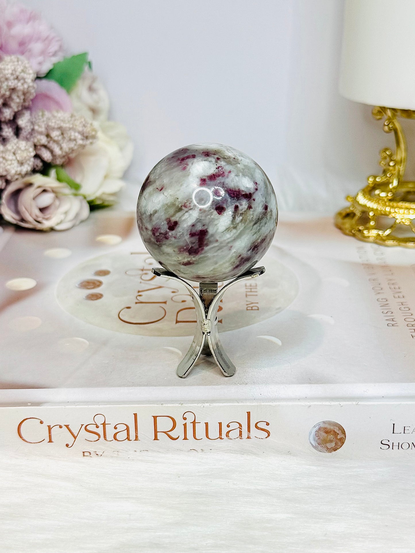 Pink Tourmaline Sphere on Stand 105g
