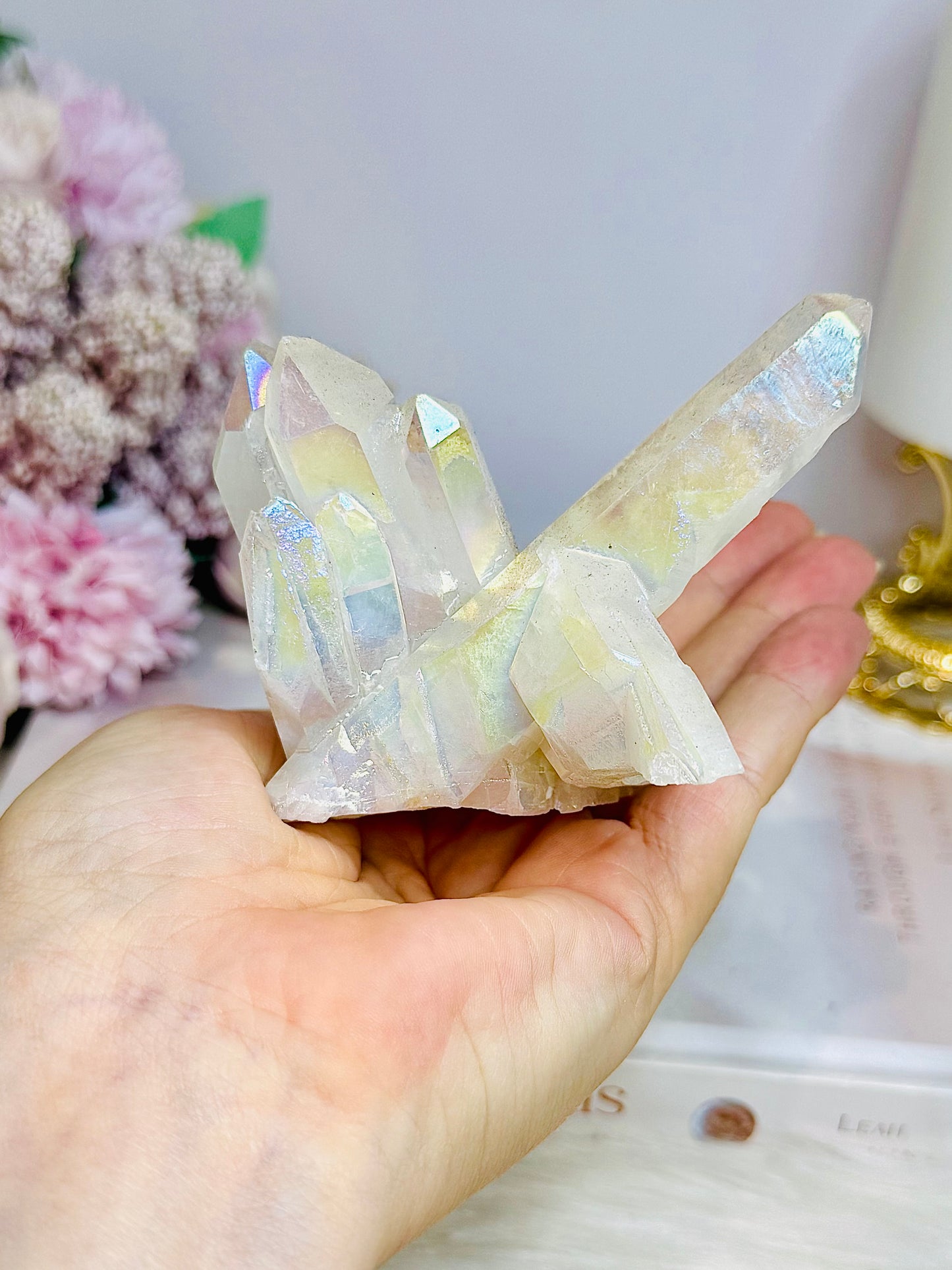 Angel Aura Coated Clear Quartz Cluster 7cm