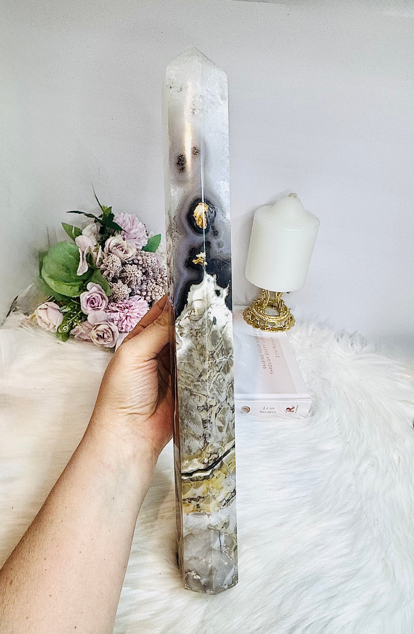 Huge Tall Volcano Agate Tower (UV Reactive) 38cm 1.53KG
