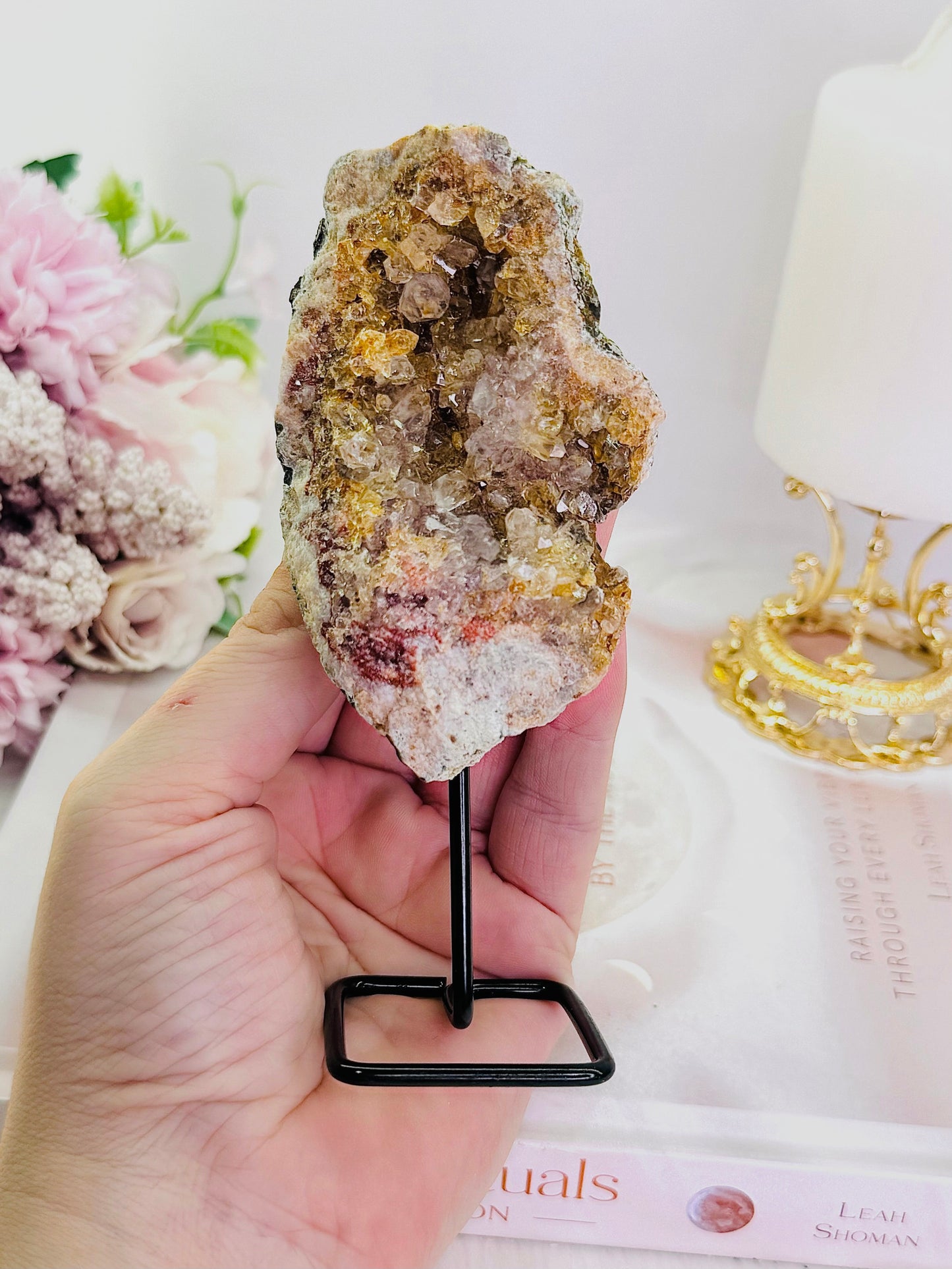 Tall 14cm Druzy Pink Amethyst Geode On Stand