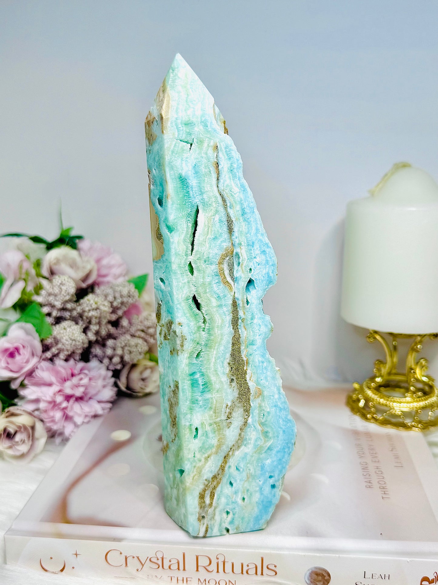 Large Blue Hemimorphite Druzy Tower 20cm