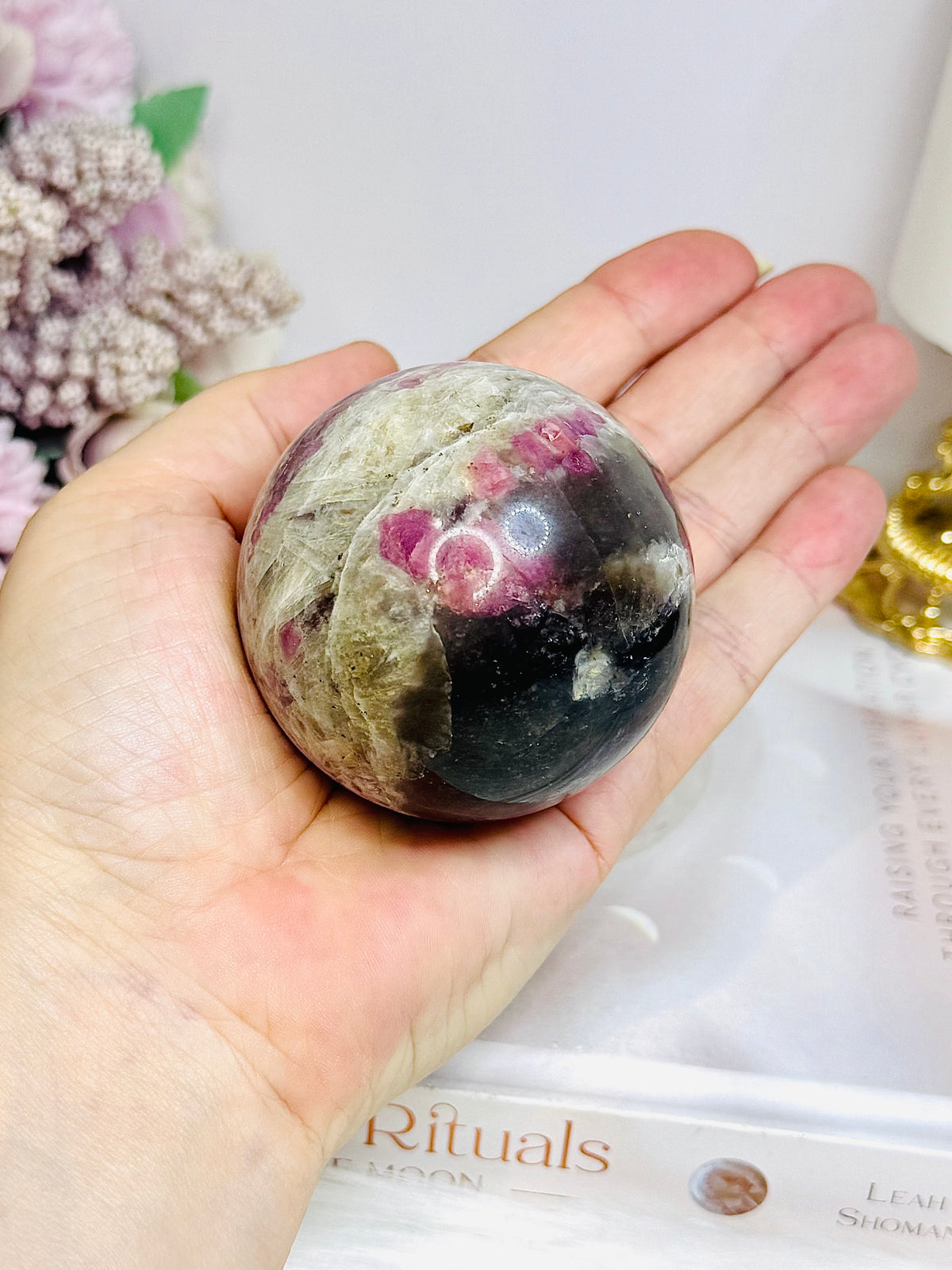 Pink Tourmaline Sphere on Stand 294g