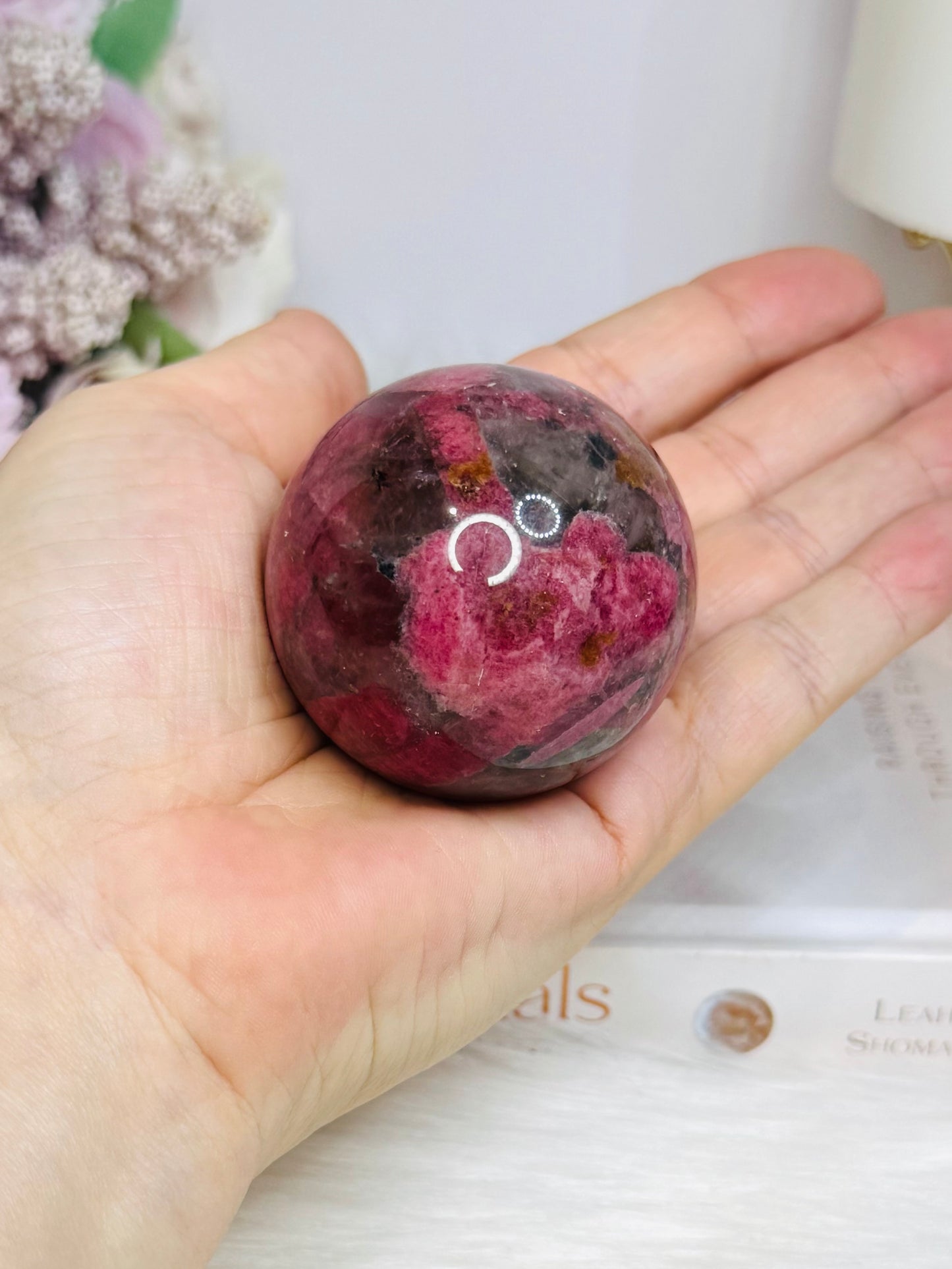 High Grade Rhodonite Sphere On Stand 200g