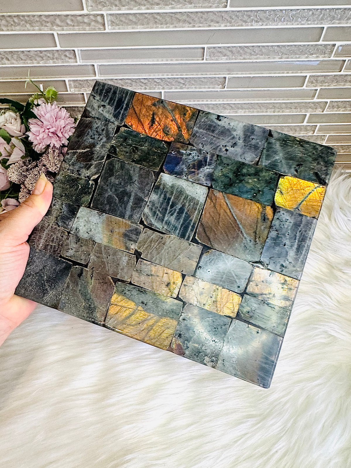 Large Heavy Labradorite Square Slab 22cm 1.57KG