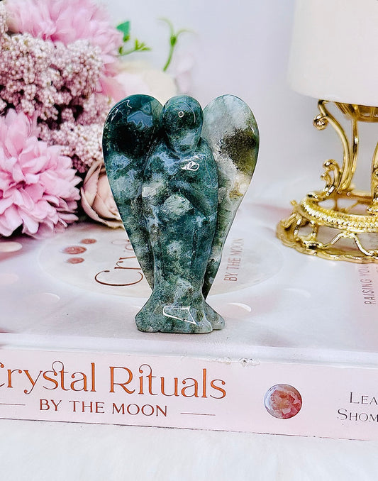 Peace & Tranquility ~ Stunning 8cm Druzy Moss Agate Angel Carving