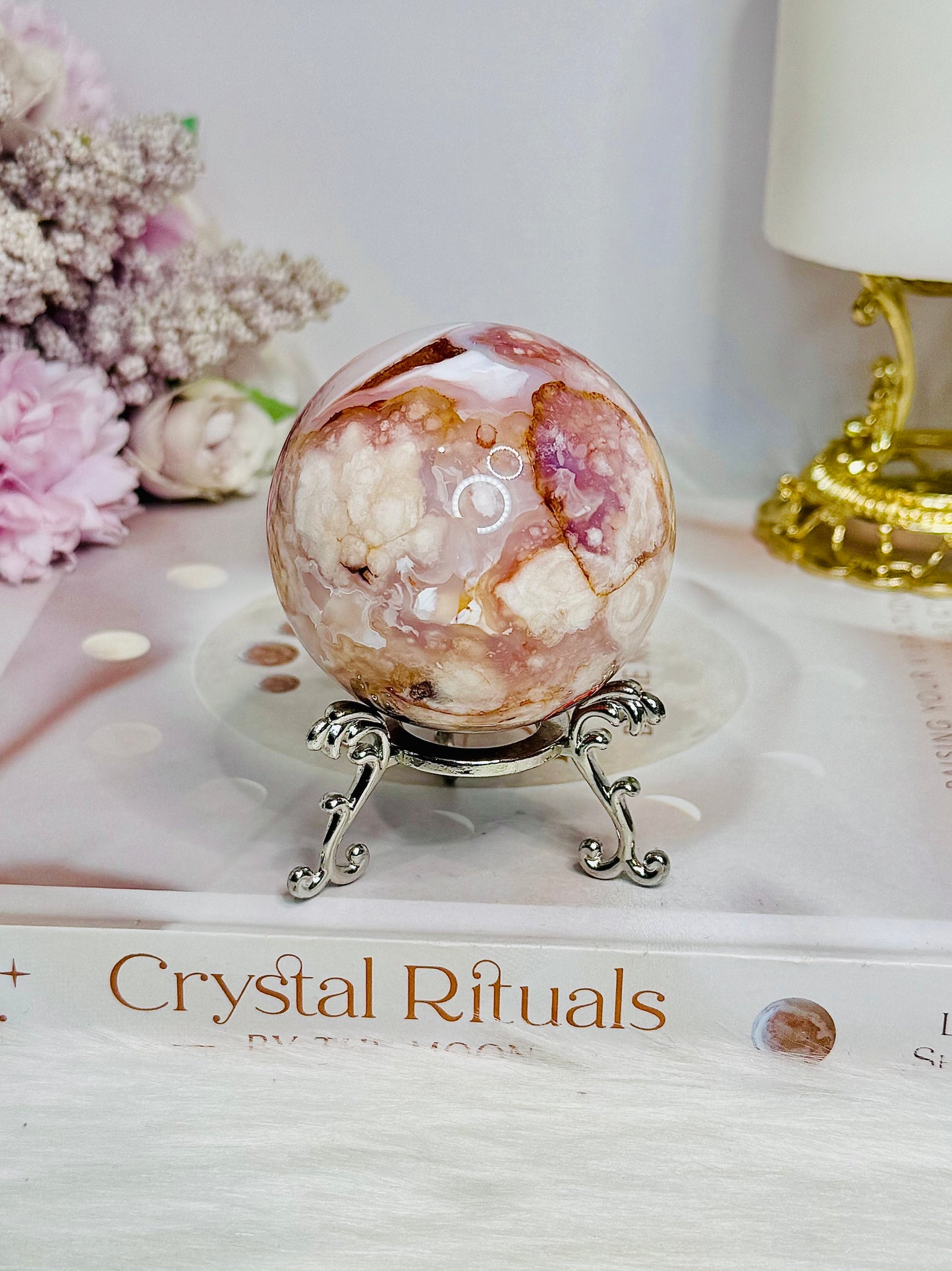 High Grade Flower Carnelian Sphere on Stand 246g