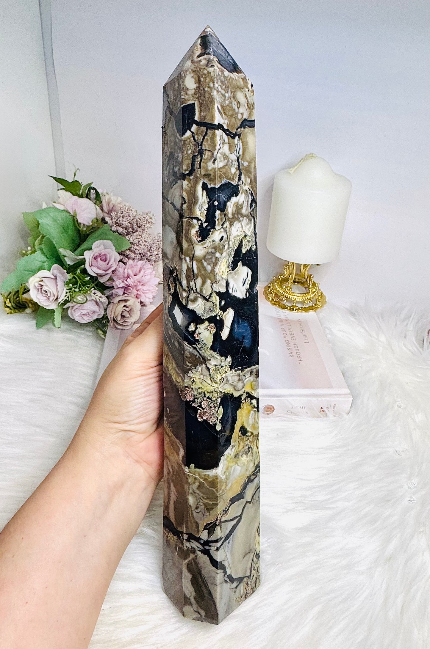 Huge Natural Volcano Agate (UV Reactive) Tower 35cm 1.42KG