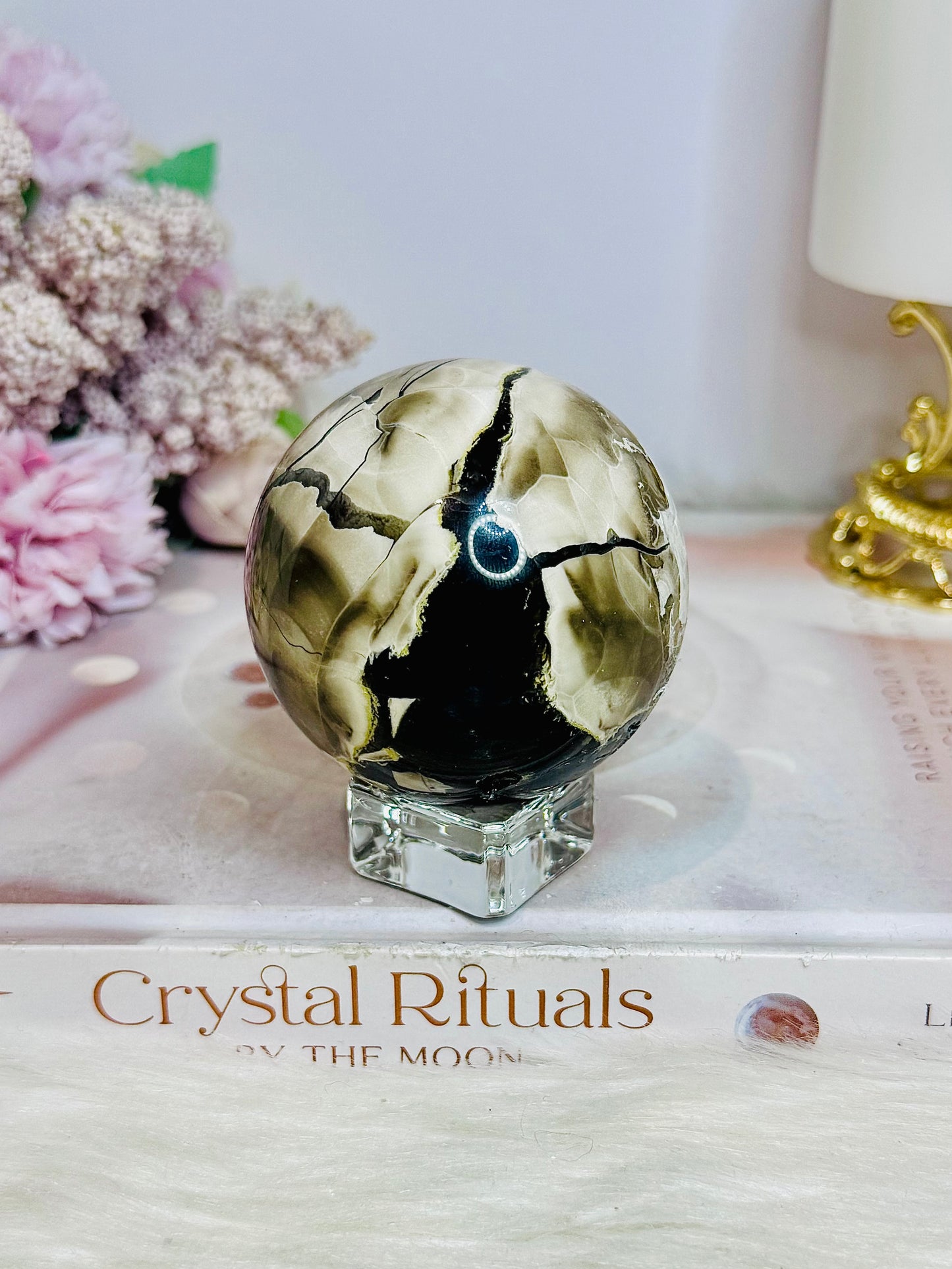 Natural Volcano Agate Druzy Sphere UV Reactive On Stand 297grams