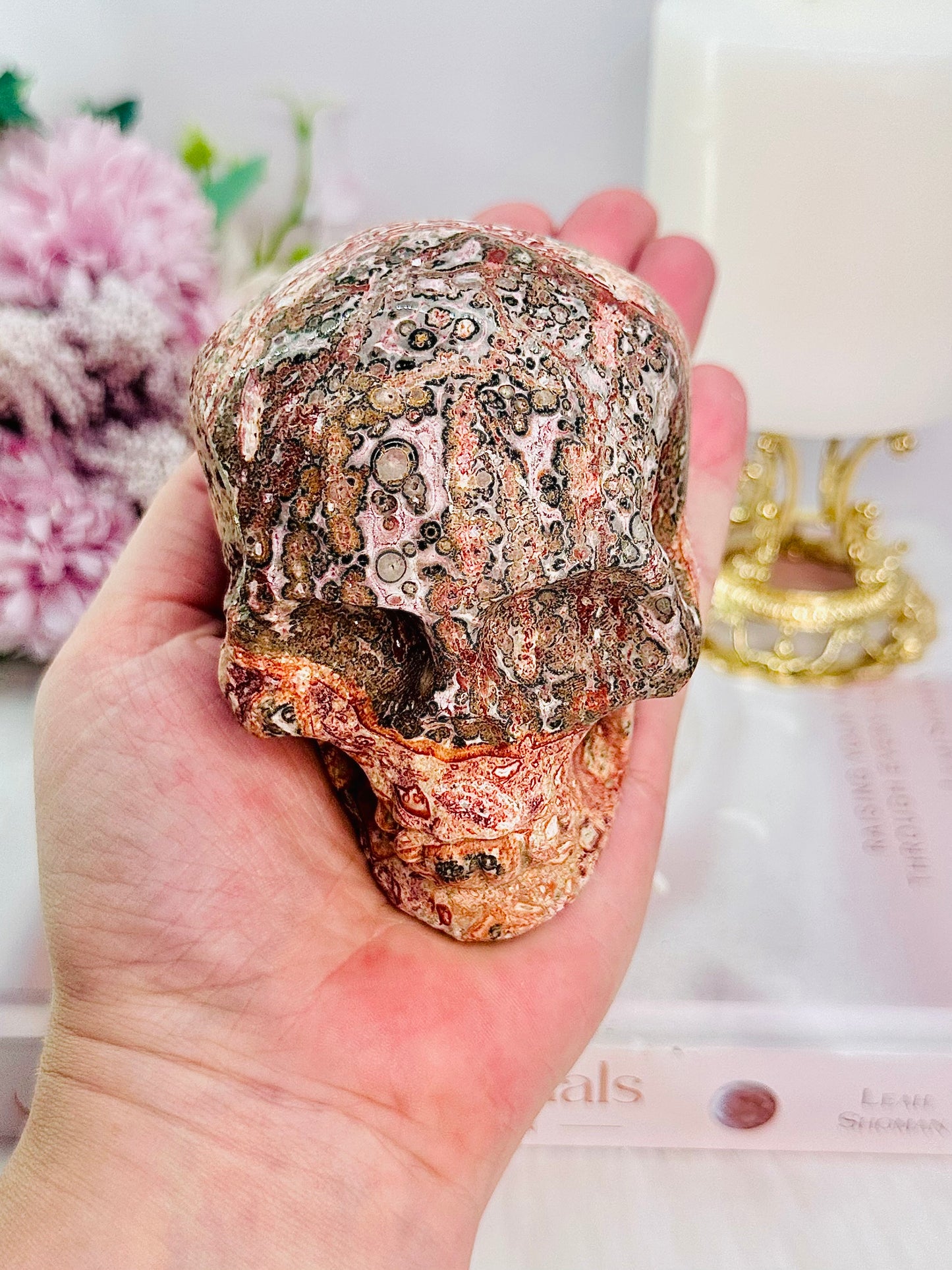 Amazing Large 489gram Leopard Skin Jasper Carved Skull