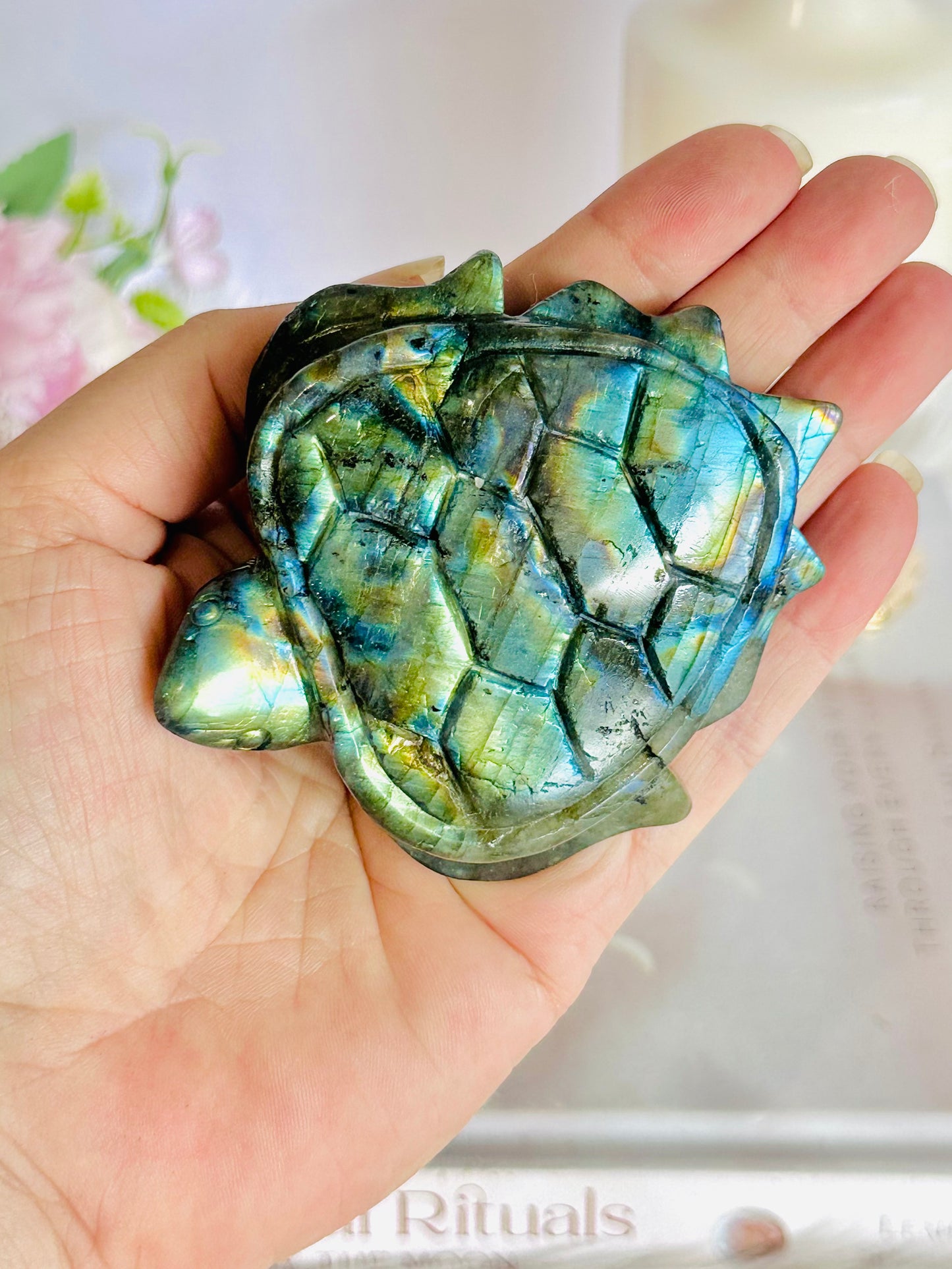 The Most Stunning Absolutely Full Of Gorgeous Flash High Grade Labradorite Carved Turtle 10cm